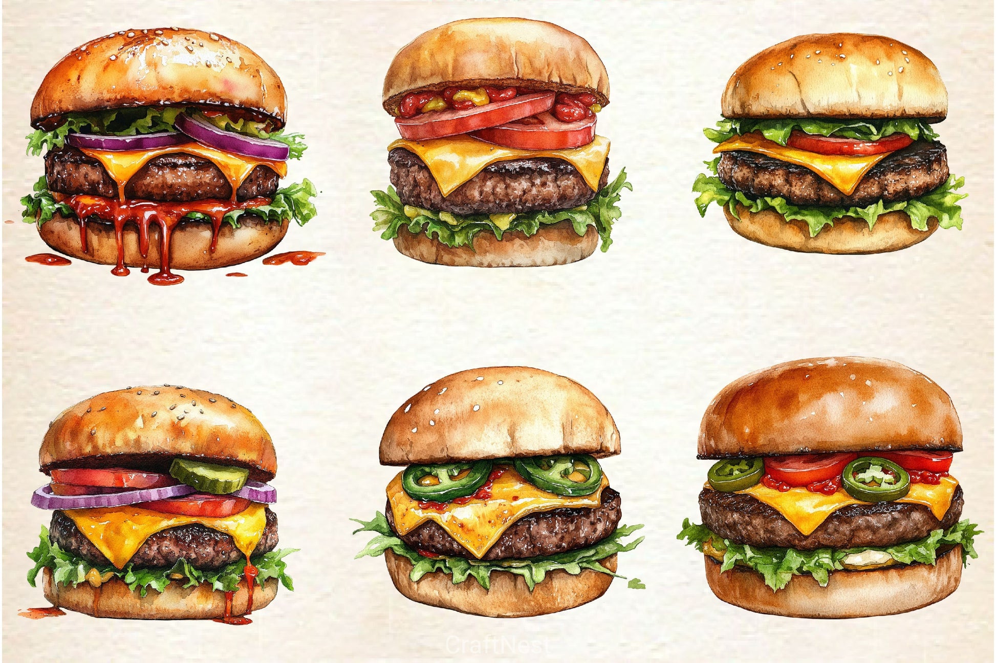 Summer Classic Burger Clipart Bundle - CraftNest - Digital Crafting and Art