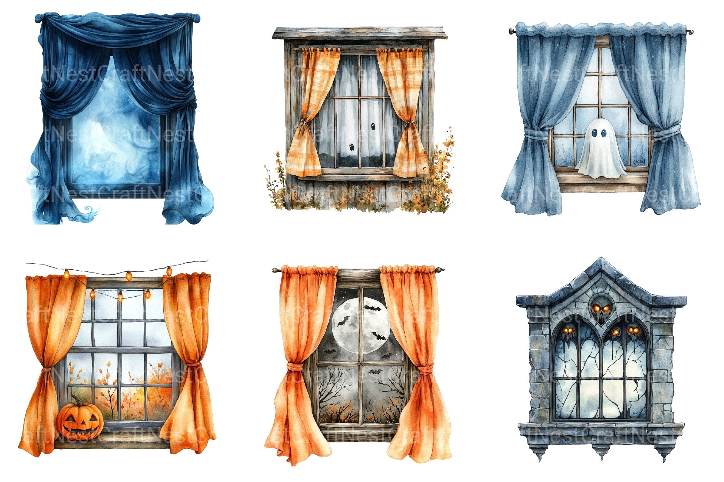 Cute Haunted Window Views Clipart Bundle - CraftNest - Digital Crafting and Art