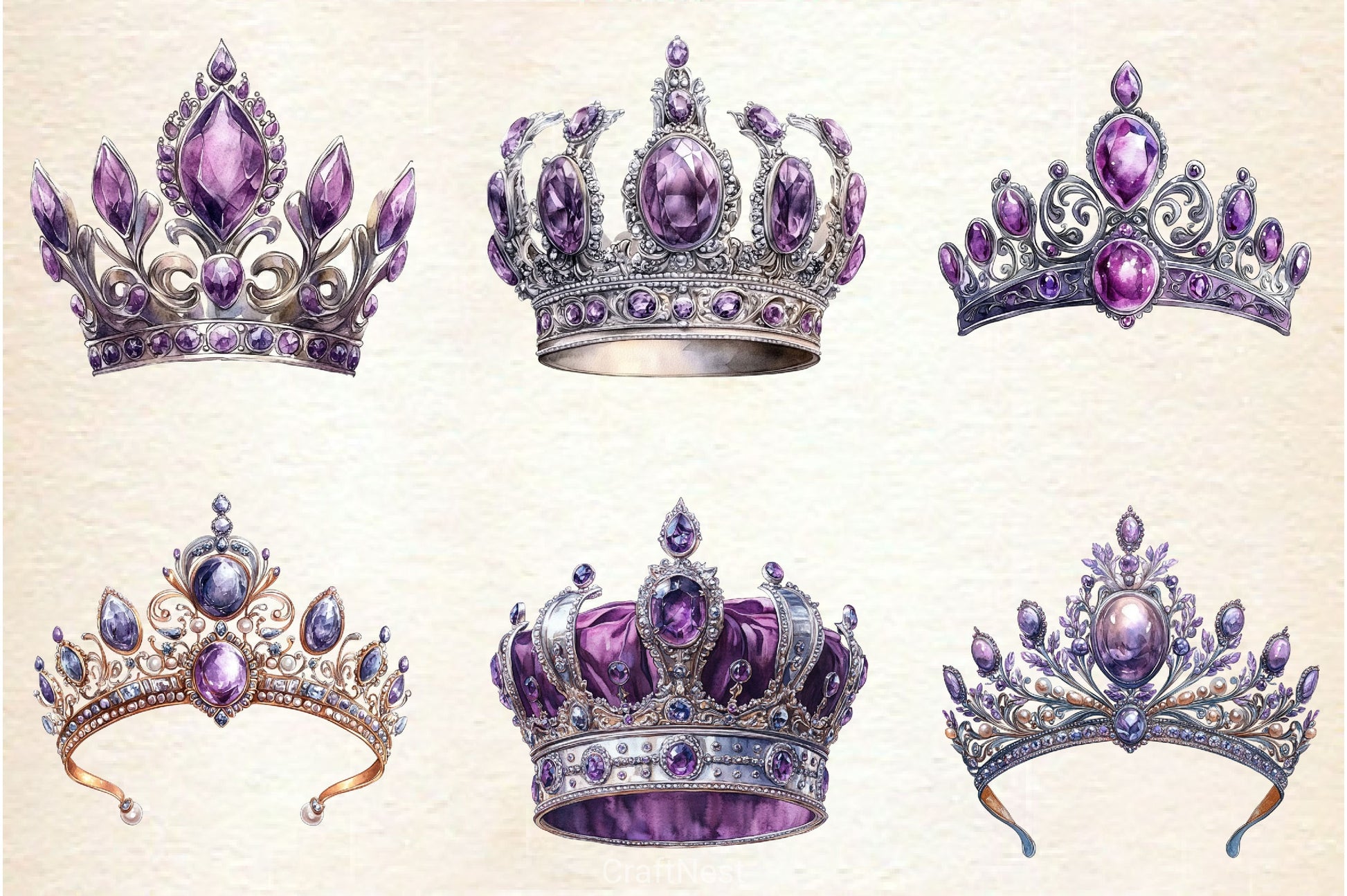 Purple Diamond Queen Tiara Clipart Bundle - CraftNest - Digital Crafting and Art