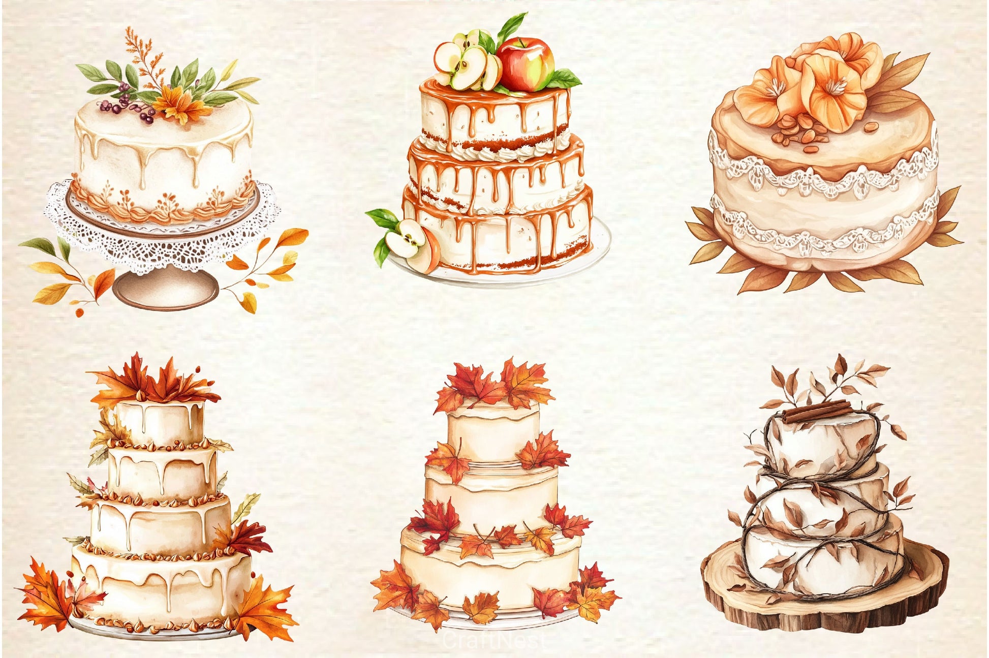 Fall Wedding Cake Clipart Bundle 2 - CraftNest - Digital Crafting and Art