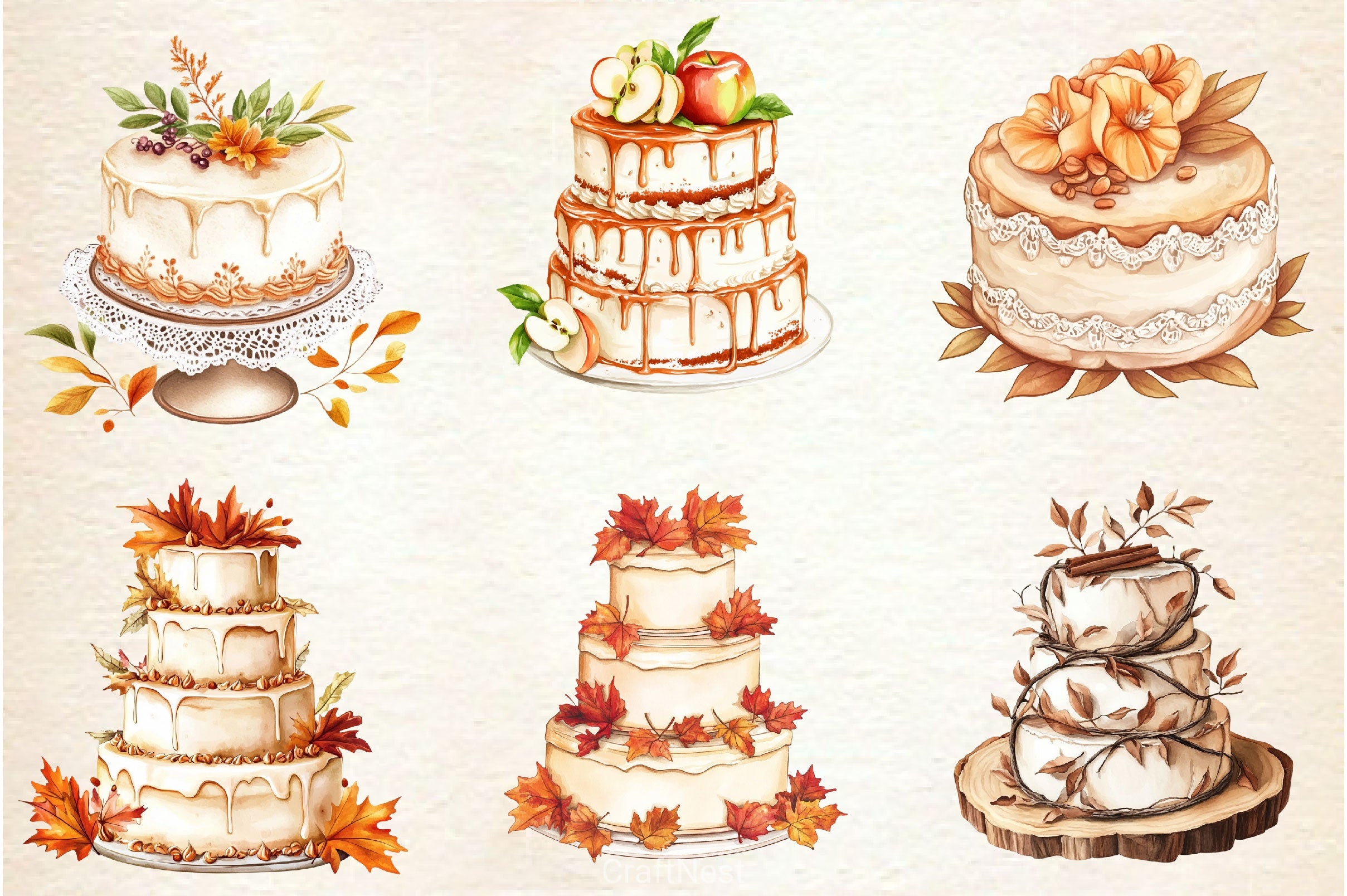 Fall Wedding Cake Clipart Bundle 2 - CraftNest - Digital Crafting and Art