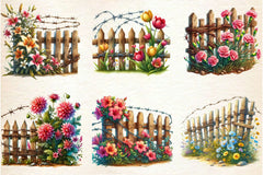Rustic Fence With Flowers Clipart Bundle - CraftNest - Digital Crafting and Art