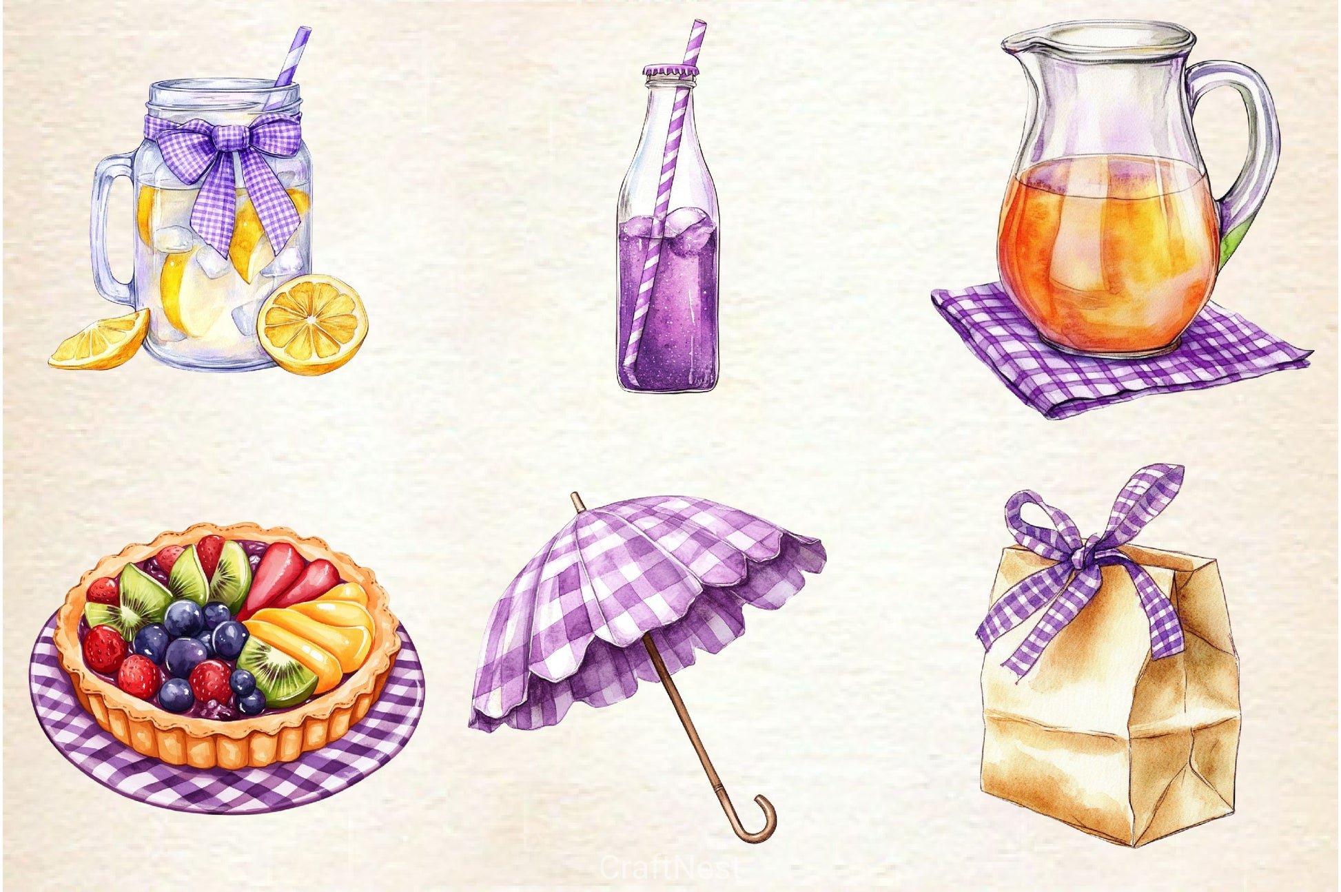 Purple Gingham Summer Clipart Bundle - CraftNest - Digital Crafting and Art