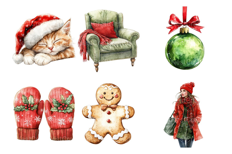 Classic Christmas Holiday Art: Red & Green Xmas Cozy Winter Stickers Bundle - CraftNest - Digital Crafting and Art