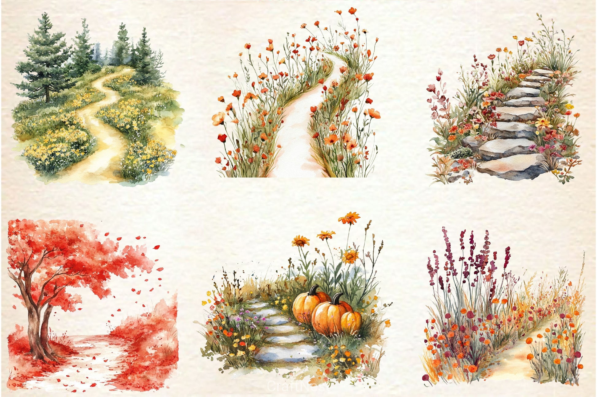Fall Wildflowers Pathway Clipart Bundle 2 - CraftNest - Digital Crafting and Art
