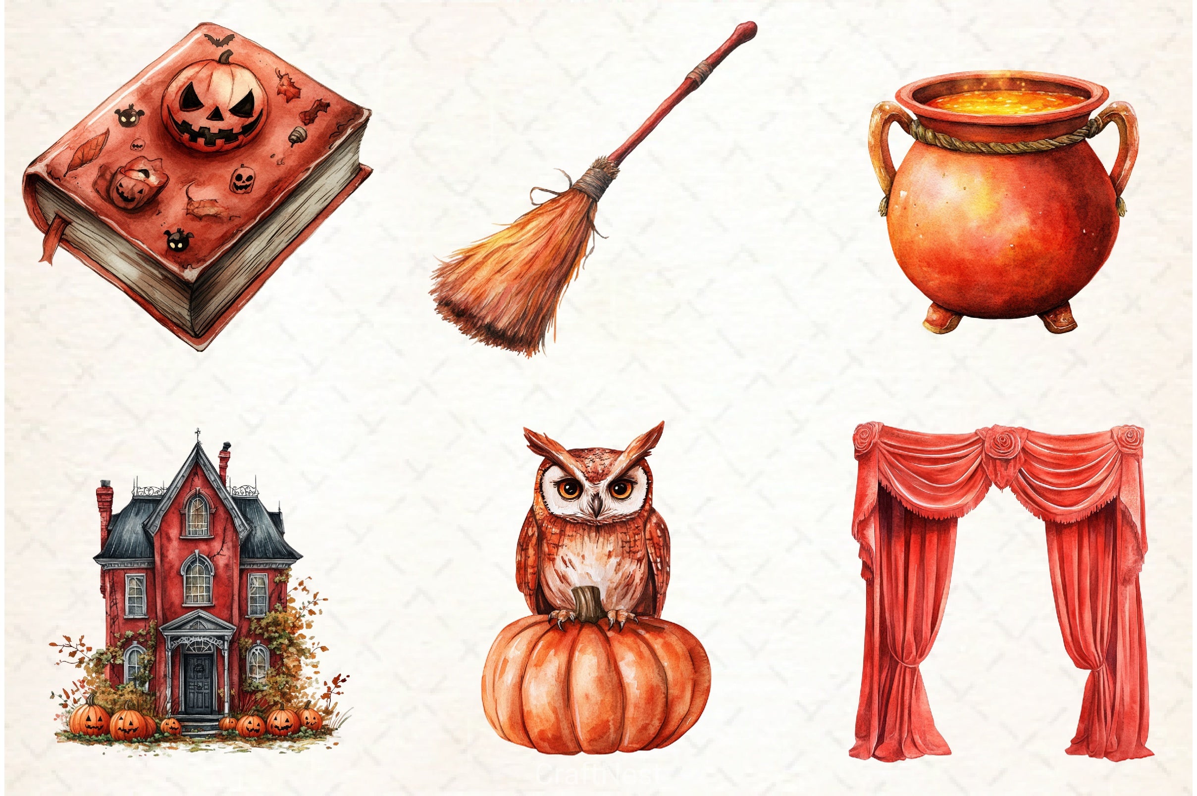 Vintage Red Halloween Clipart Bundle - CraftNest - Digital Crafting and Art
