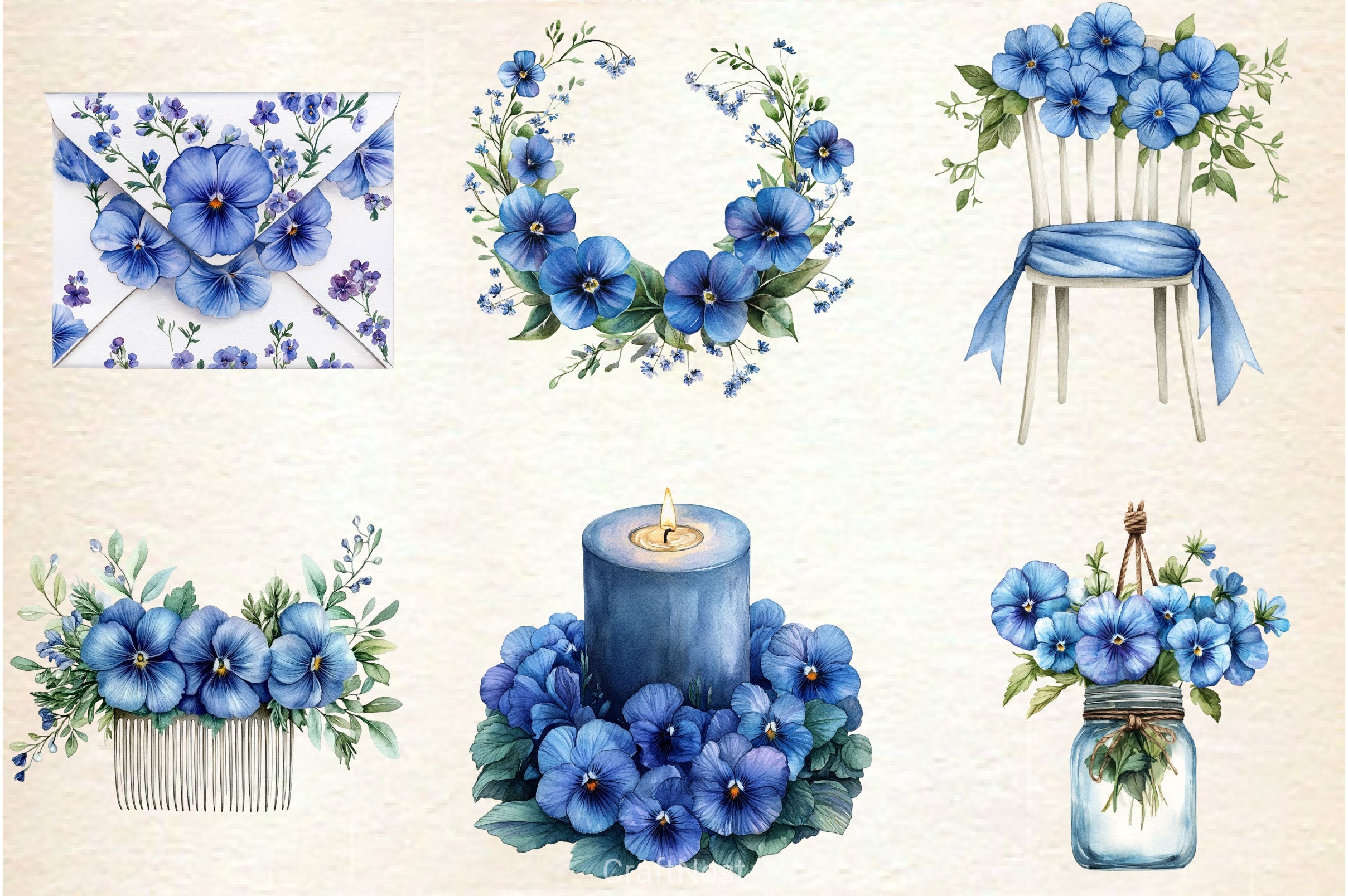 Blue Pansy Wedding Flower Clipart Bundle - CraftNest - Digital Crafting and Art