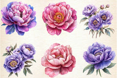 Pink & Purple Peony Flowers Clipart Bundle - CraftNest - Digital Crafting and Art