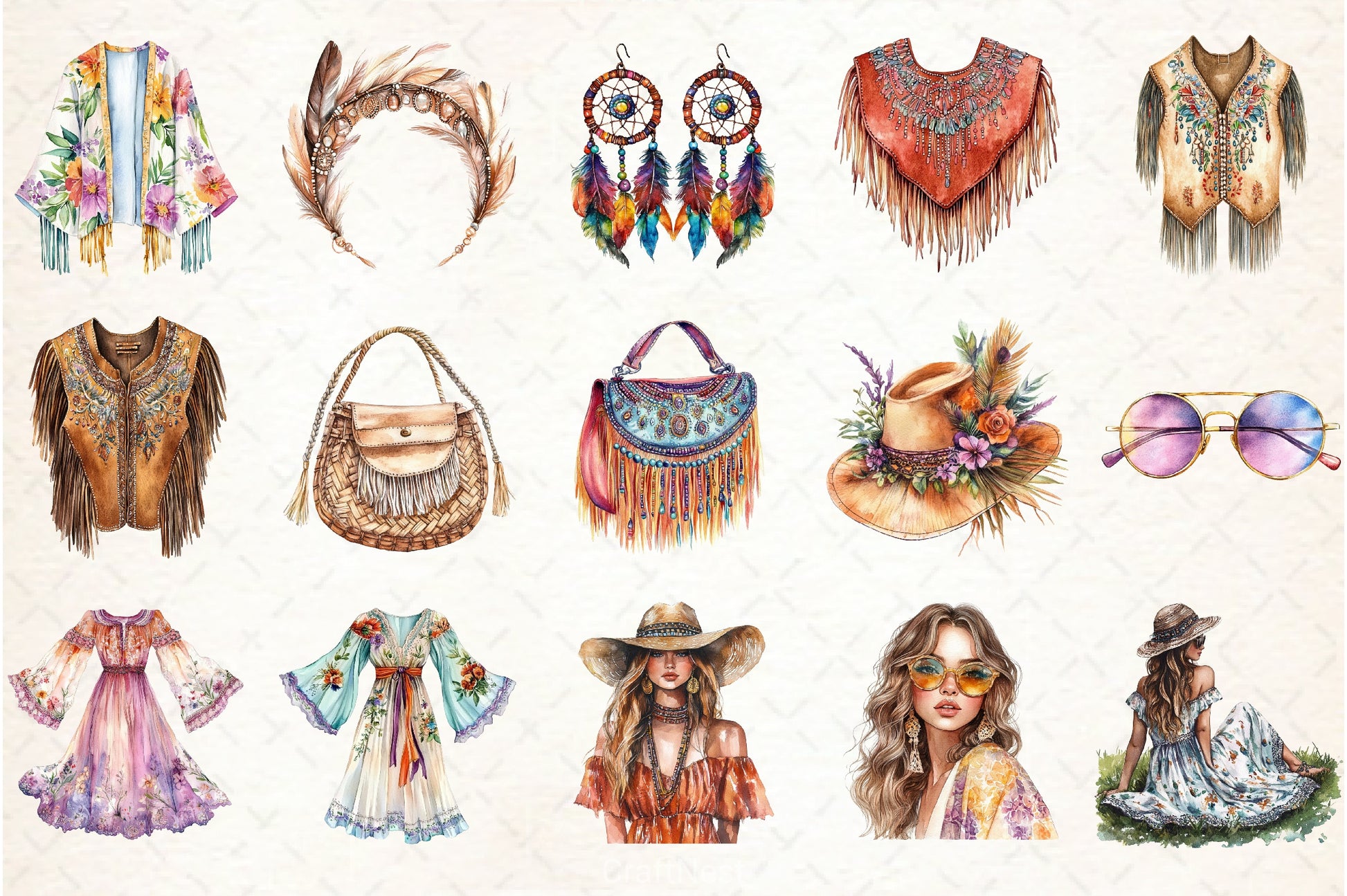 Boho Fashion Clipart Bundle - CraftNest - Digital Crafting and Art