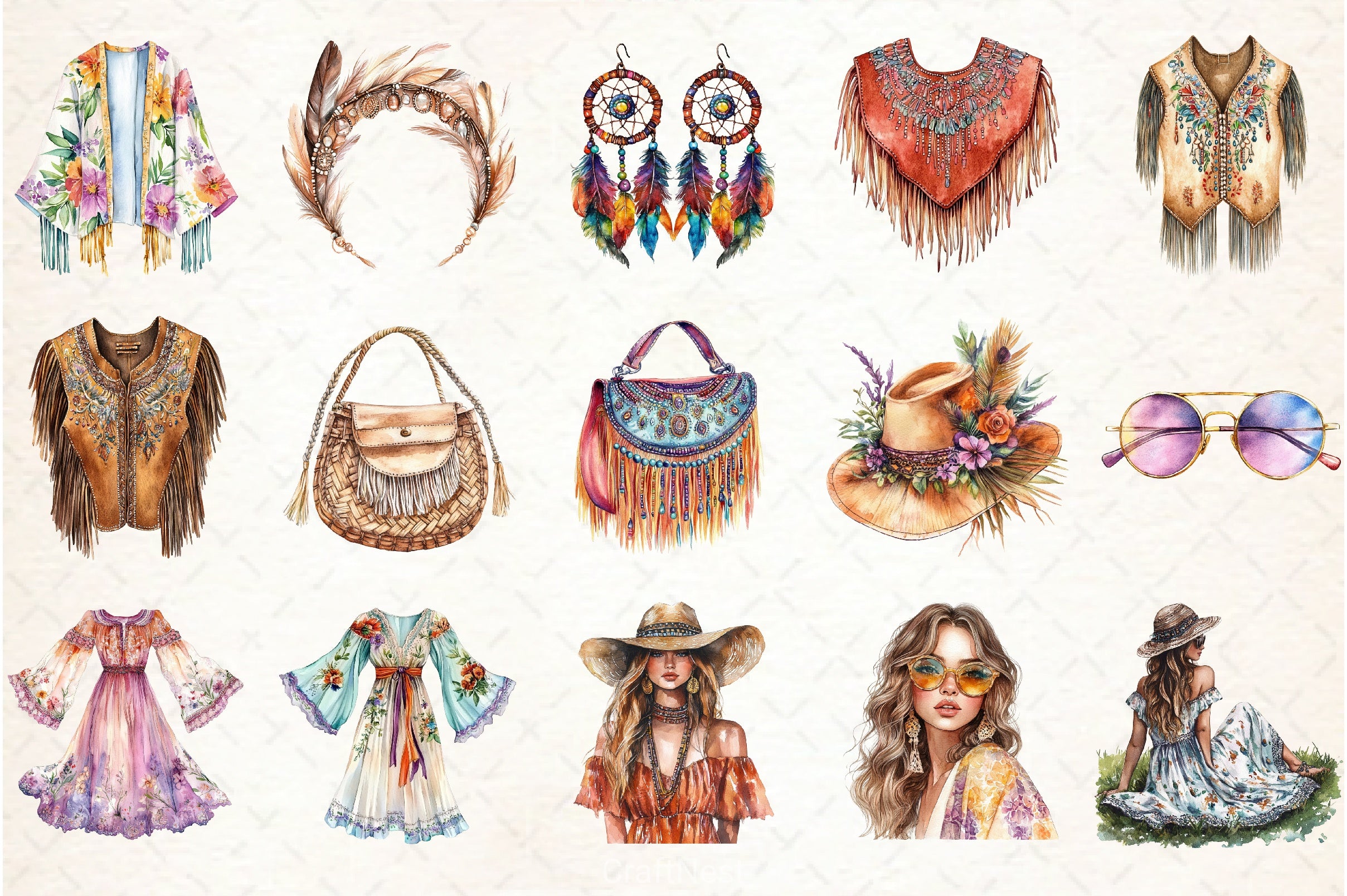 Boho Fashion Clipart Bundle - CraftNest - Digital Crafting and Art