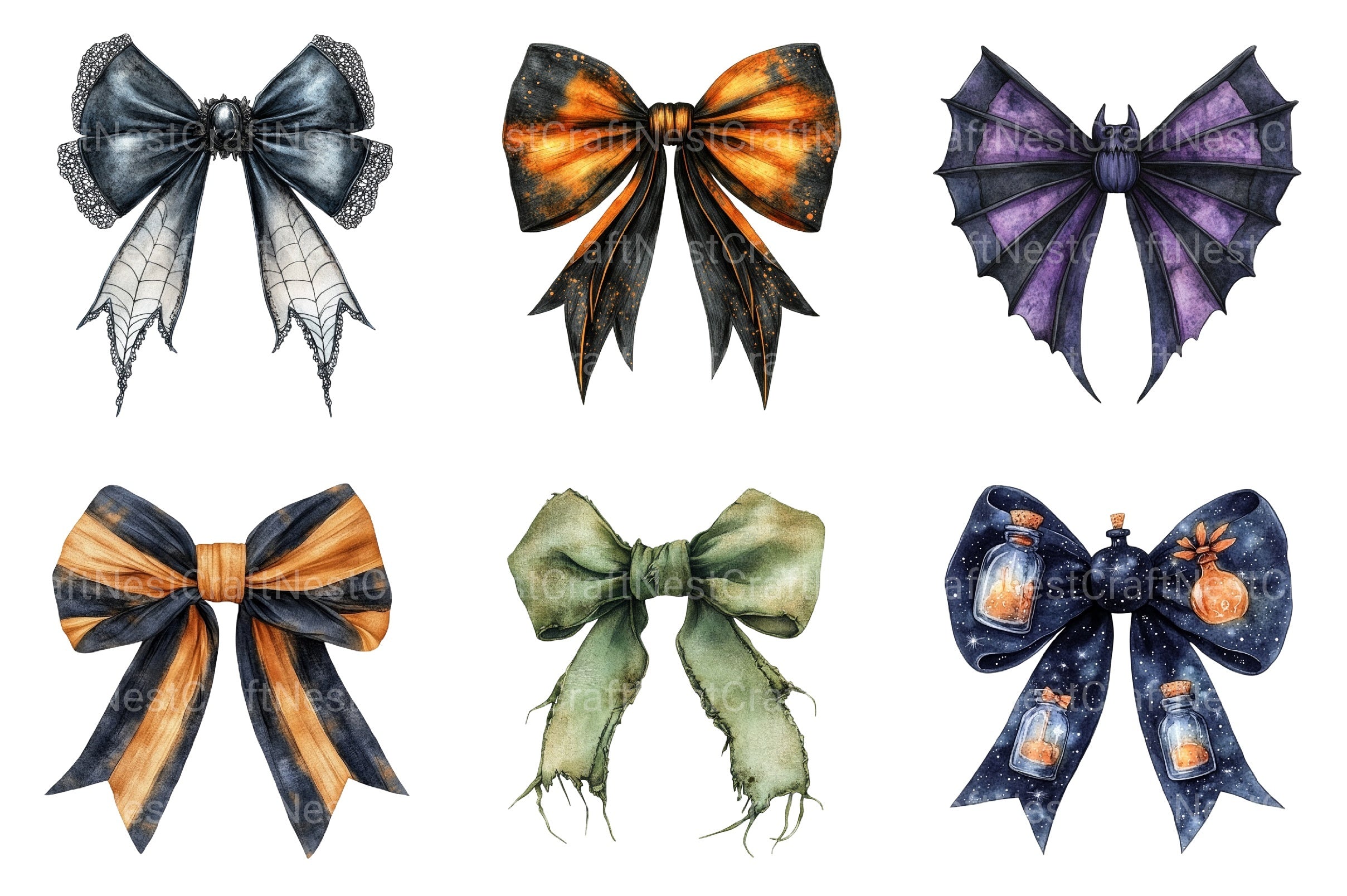 Halloween Bow Ribbon Clipart Bundle 1 - CraftNest - Digital Crafting and Art