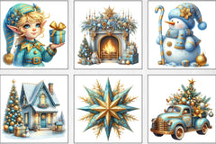 Light Blue & Gold Christmas Clipart Bundle - CraftNest - Digital Crafting and Art