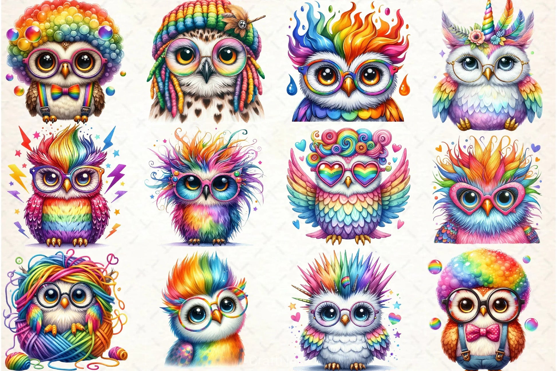 Rainbow Owl Clipart Bundle - CraftNest - Digital Crafting and Art