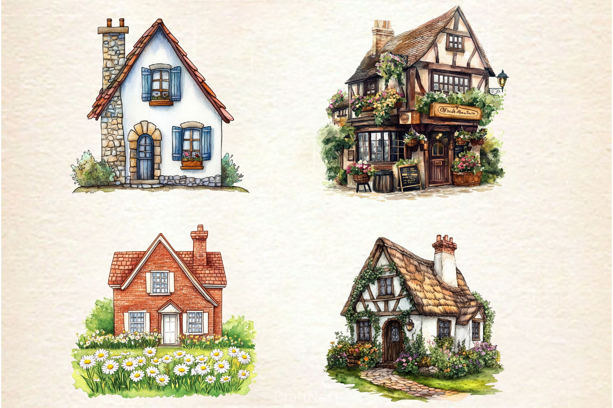 Spring Village House Clipart Bundle - CraftNest - Digital Crafting and Art