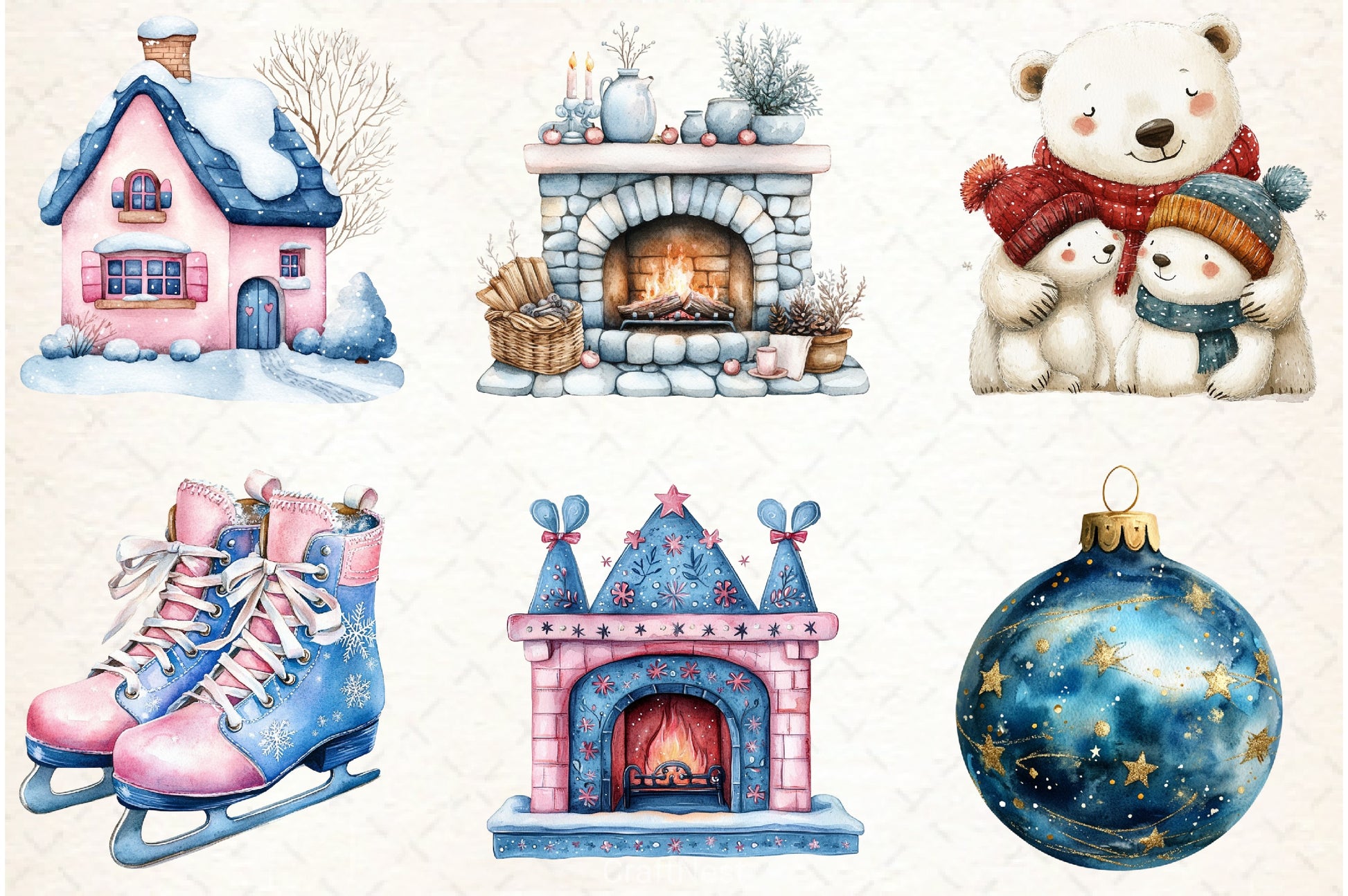 Pink & Blue Christmas Clipart Bundle - CraftNest - Digital Crafting and Art