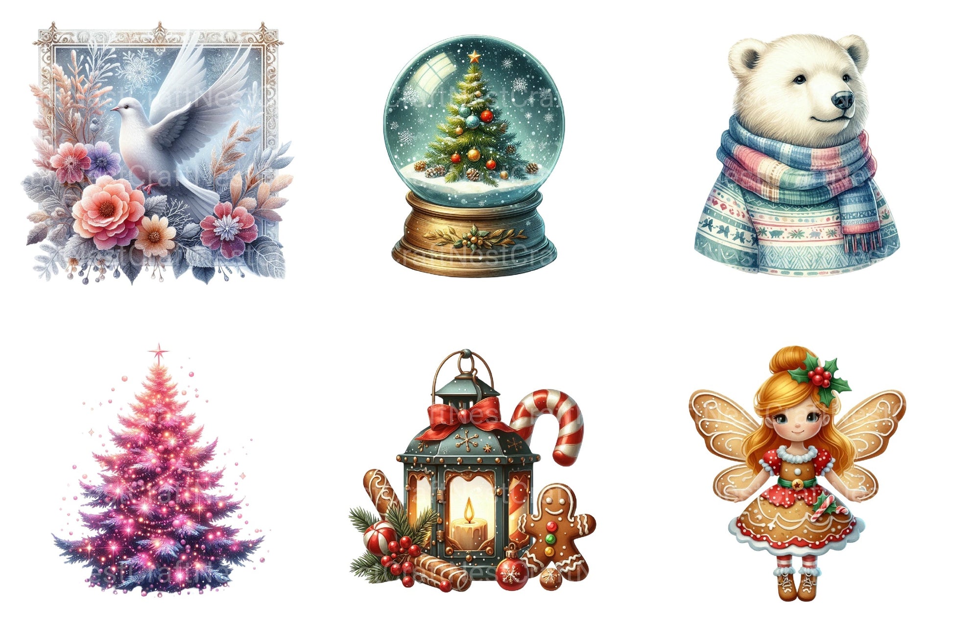 Silver Pink Christmas Pastel Decoration Clipart Bundle - CraftNest - Digital Crafting and Art