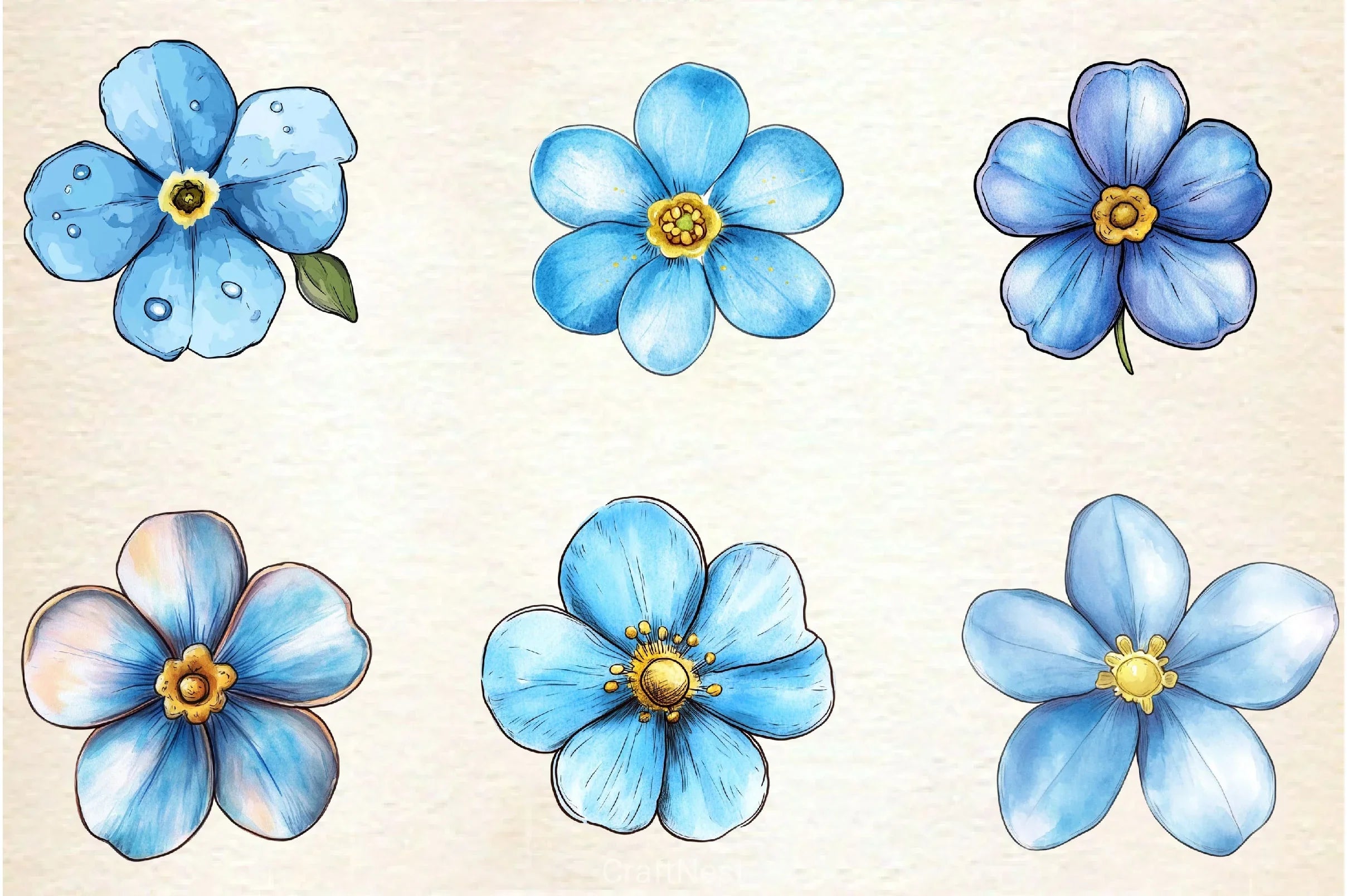 Forget Me Not Flower Bloom Clipart Bundle 2 - CraftNest - Digital Crafting and Art