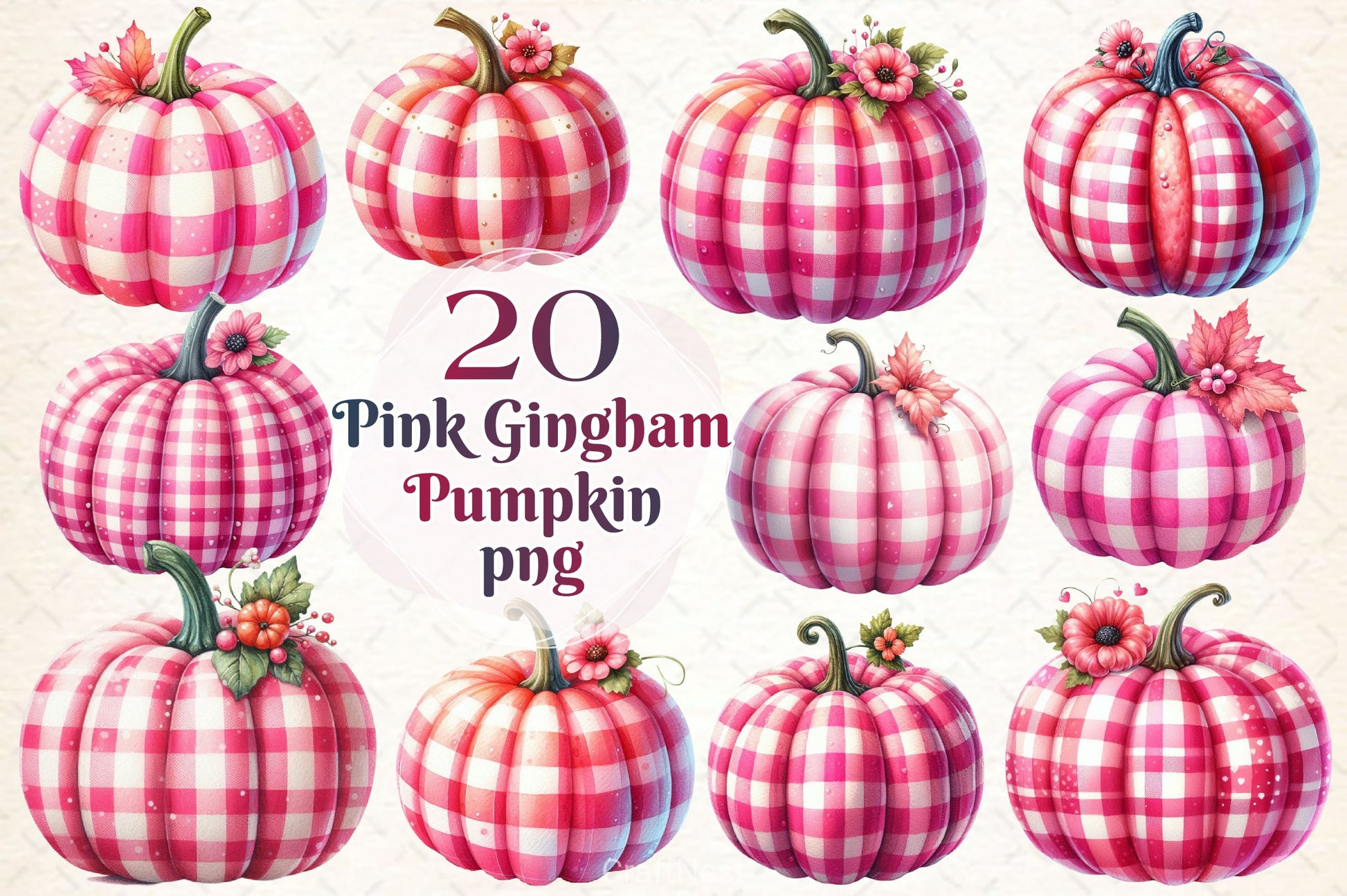 Pink Gingham Pumpkin Clipart Bundle 2 - CraftNest - Digital Crafting and Art