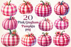 Pink Gingham Pumpkin Clipart Bundle 2 - CraftNest - Digital Crafting and Art