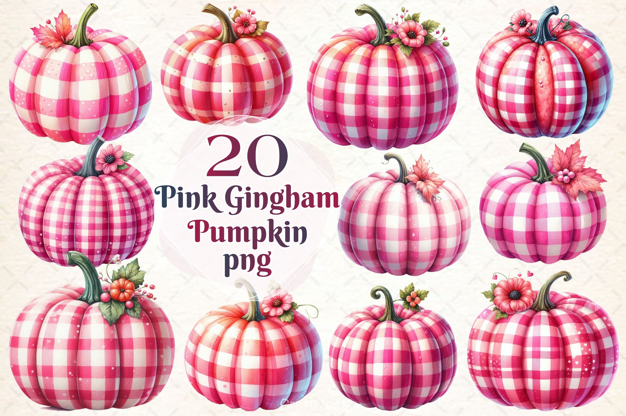 Pink Gingham Pumpkin Clipart Bundle 2 - CraftNest - Digital Crafting and Art