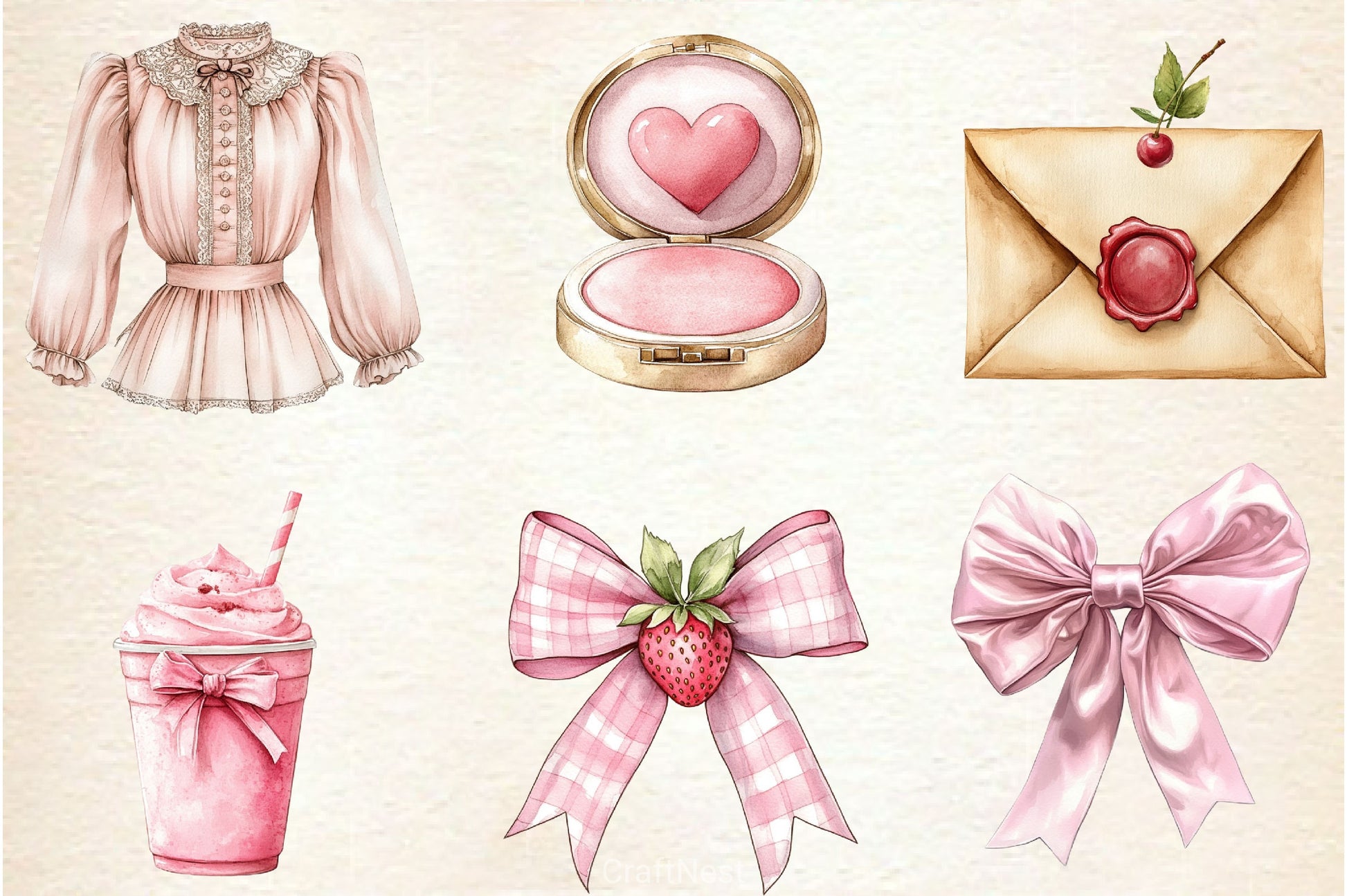 Preppy Coquette Summer Clipart Bundle - CraftNest - Digital Crafting and Art