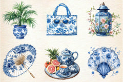 Blue Chinoiserie Summer Clipart Bundle 3 - CraftNest - Digital Crafting and Art