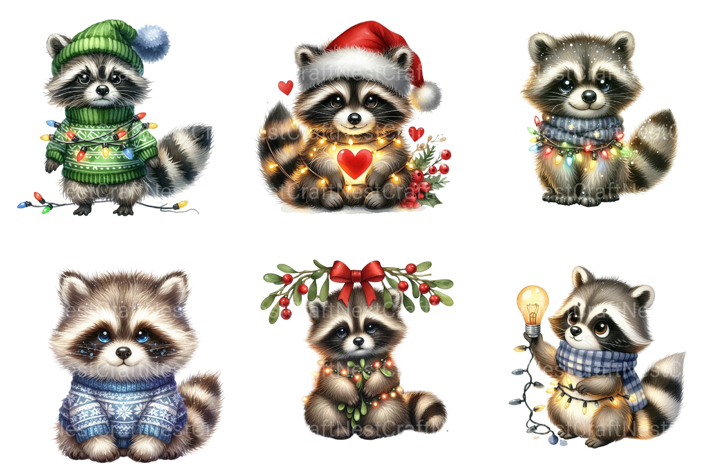 Christmas Raccoon Baby Animal Clipart Bundle - CraftNest - Digital Crafting and Art