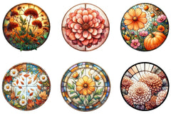 Round Stained Glass Fall Flower Clipart Bundle - CraftNest - Digital Crafting and Art