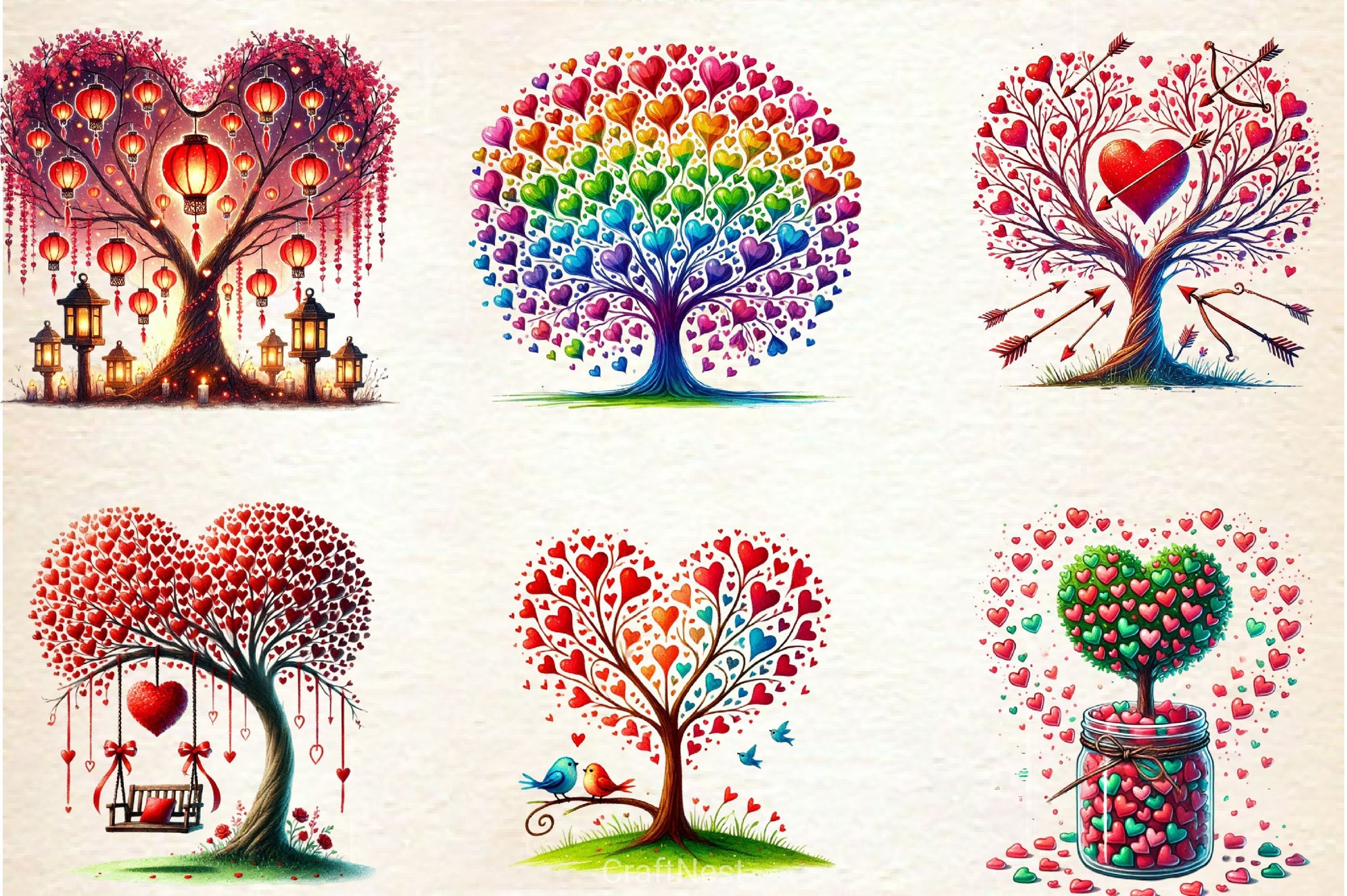 Valentine's Day Heart Tree Clipart Bundle 2 - CraftNest - Digital Crafting and Art