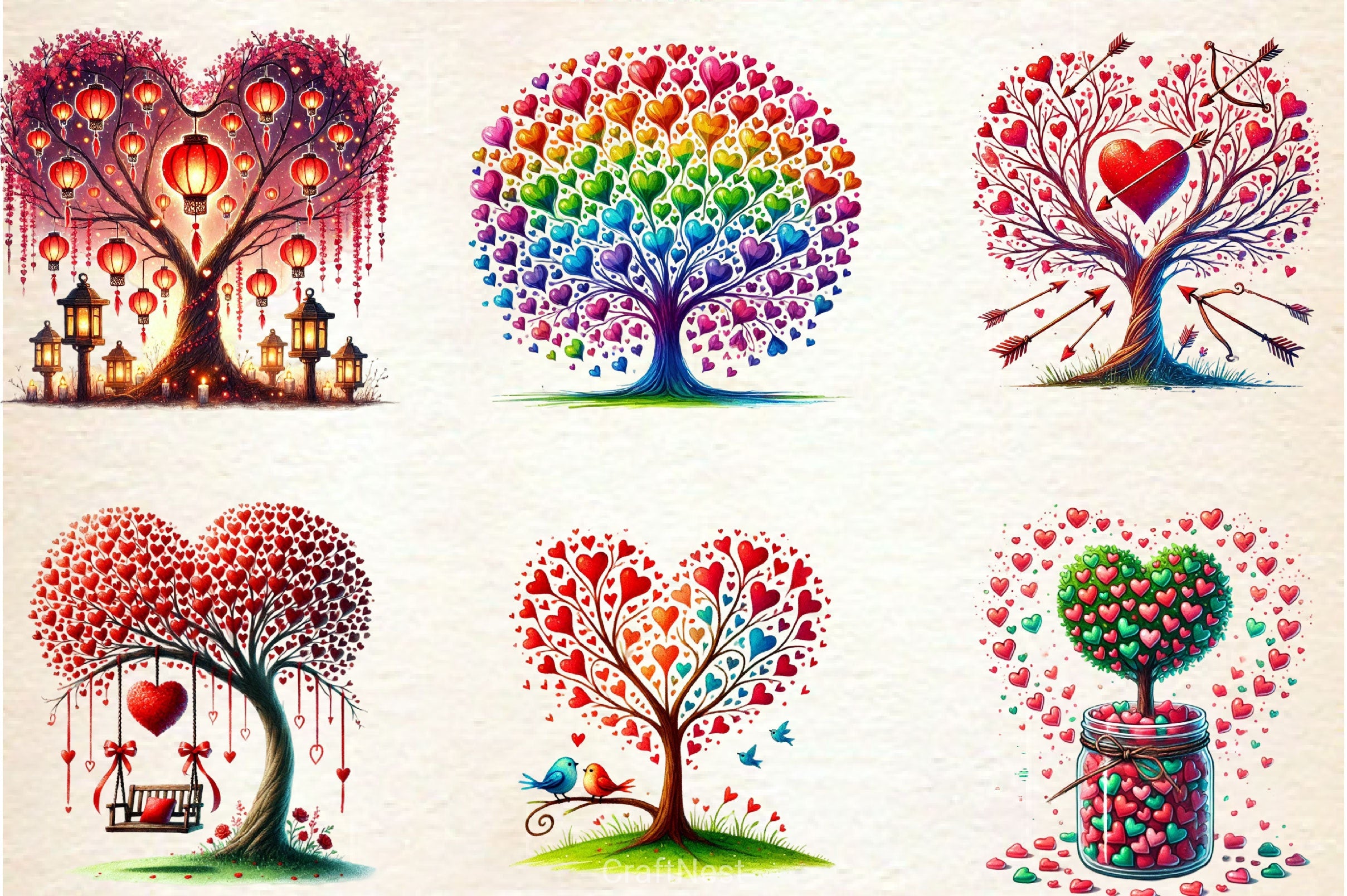Valentine's Day Heart Tree Clipart Bundle 2 - CraftNest - Digital Crafting and Art