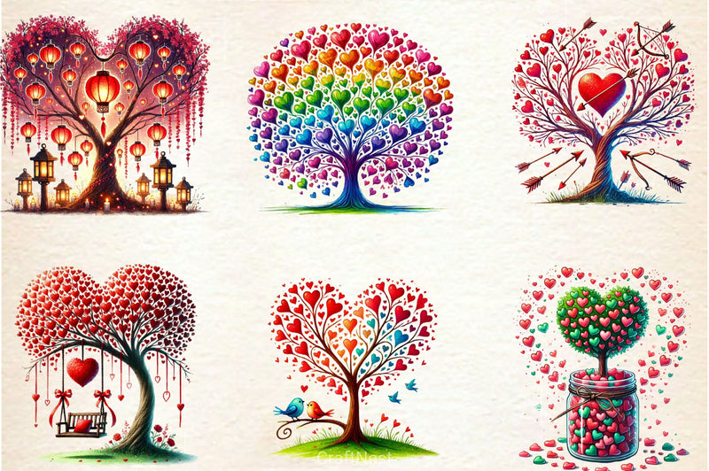 Valentine's Day Heart Tree Clipart Bundle 2 - CraftNest - Digital Crafting and Art