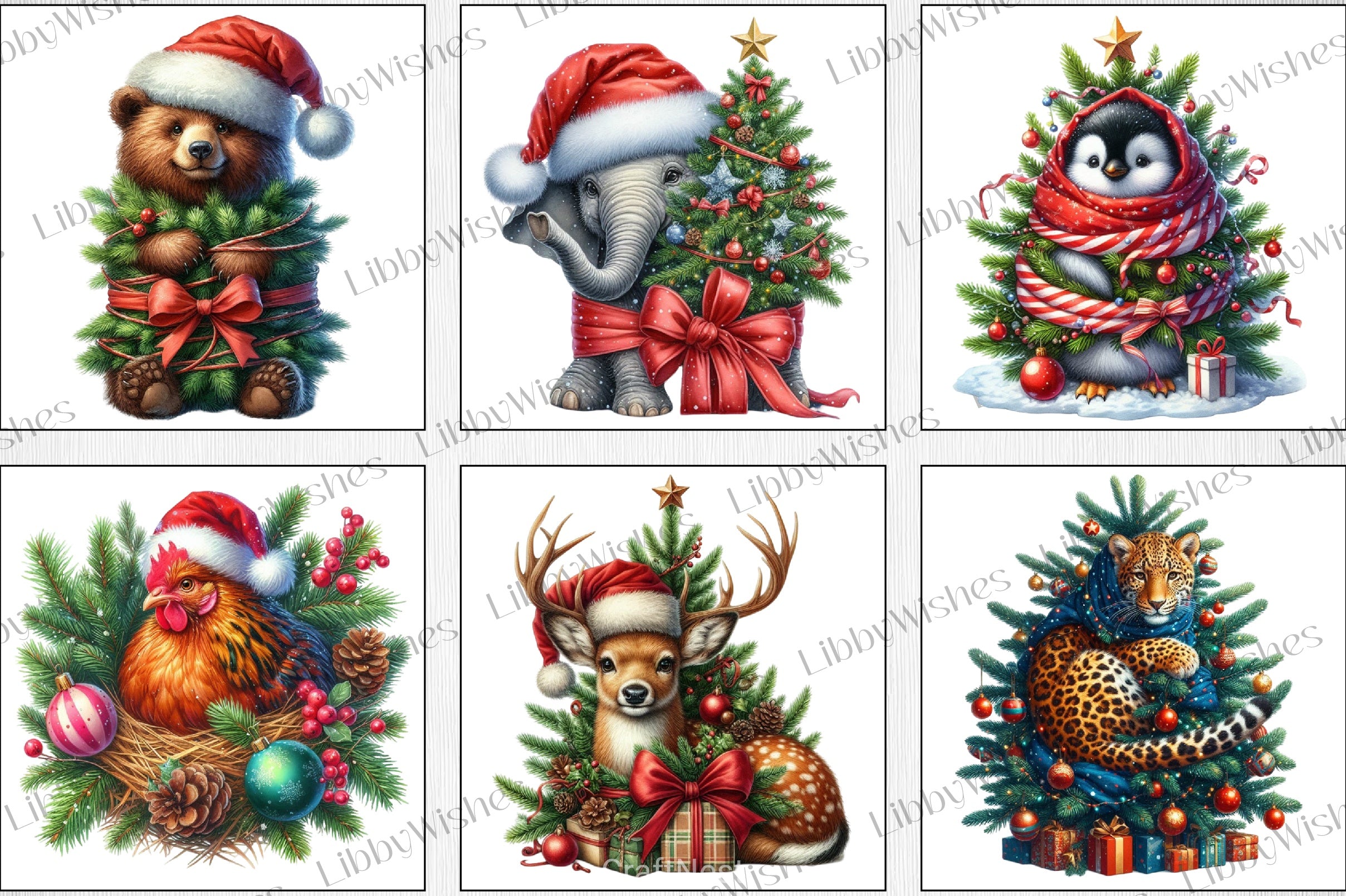 Animal Christmas Tree Clipart Bundle 1 - CraftNest - Digital Crafting and Art