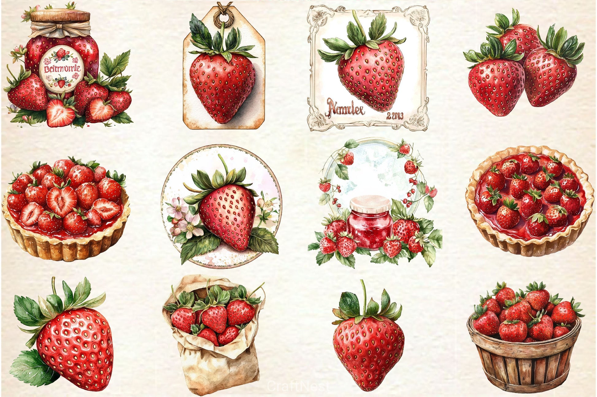 Vintage Strawberry Clipart Bundle - CraftNest - Digital Crafting and Art