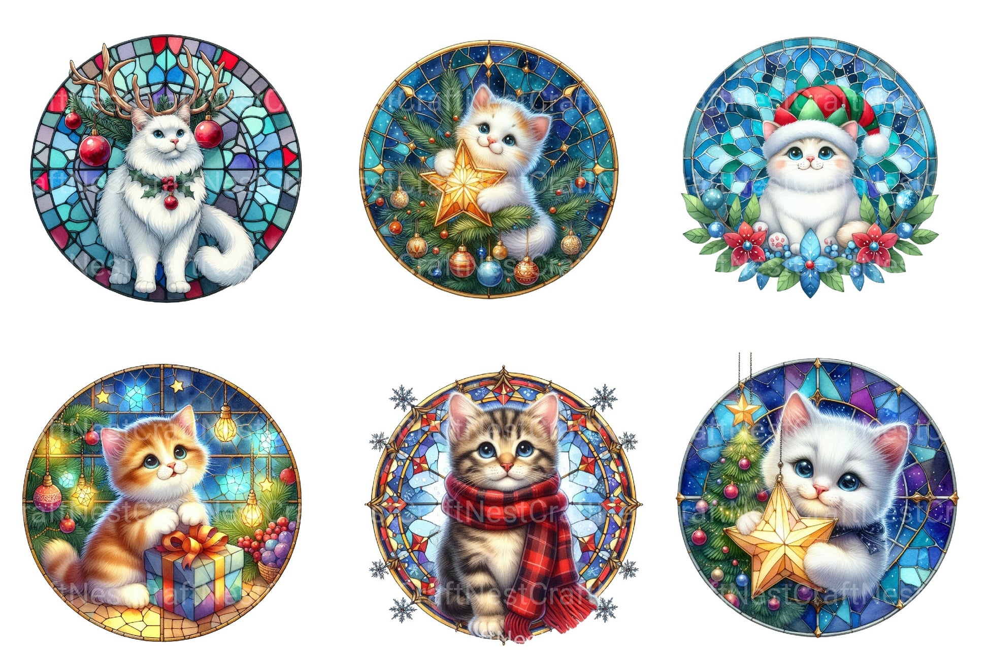 Christmas Cute Cat Ornament Designs - Funny Animal Clipart Bundle 88 - CraftNest - Digital Crafting and Art