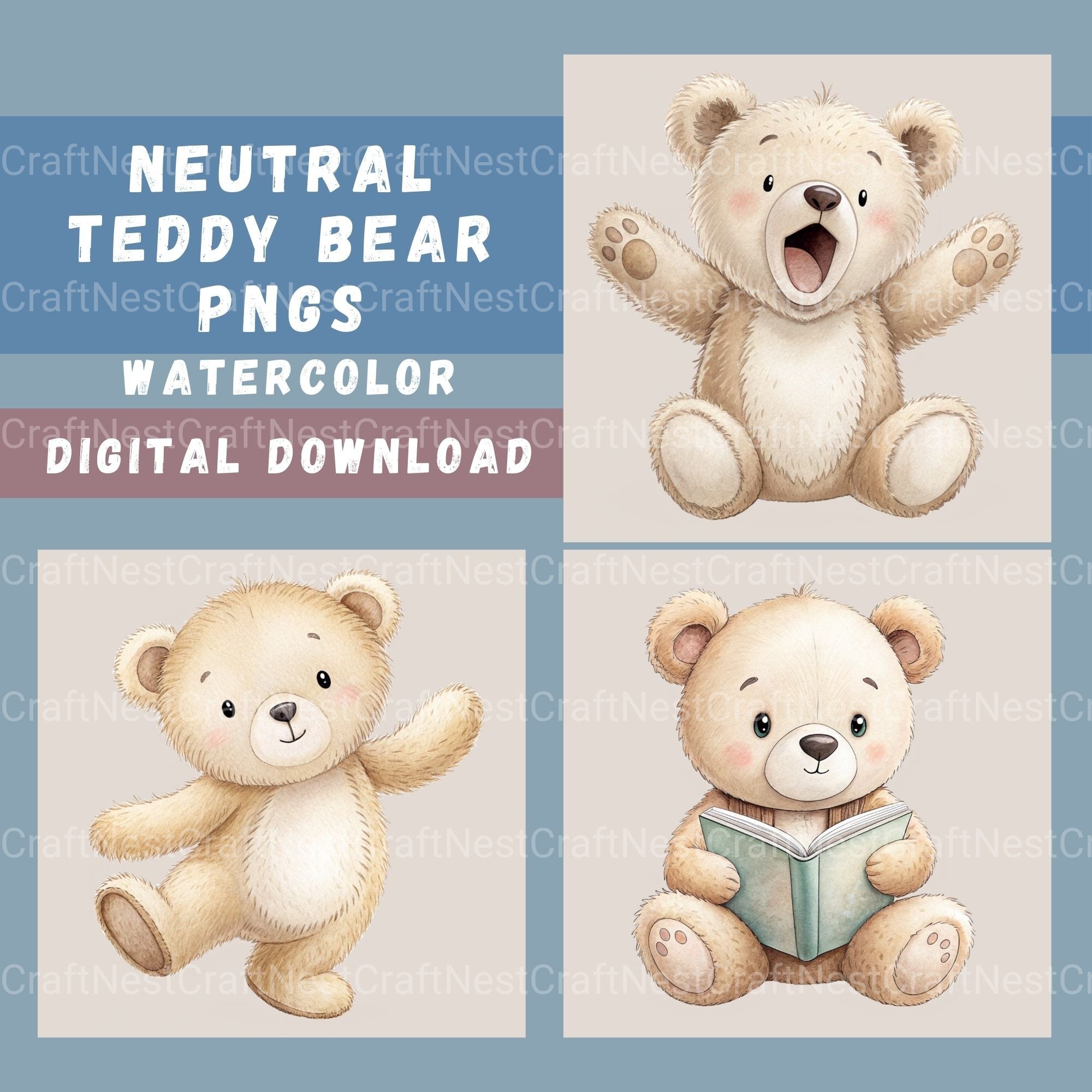 Neutral Bears Clipart Bundle - CraftNest - Digital Crafting and Art