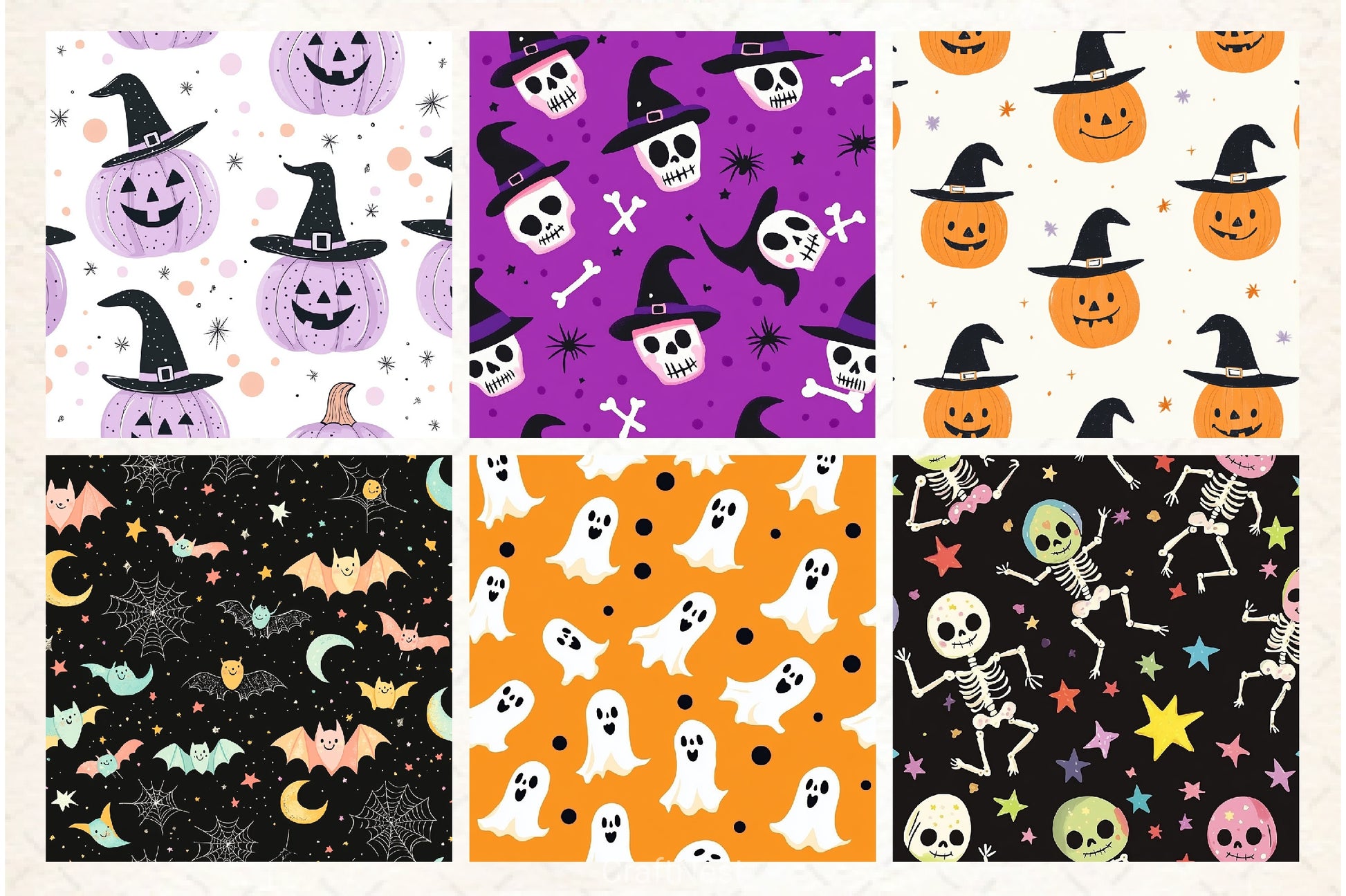 Happy Cute Halloween Seamless Pattern - CraftNest - Digital Crafting and Art