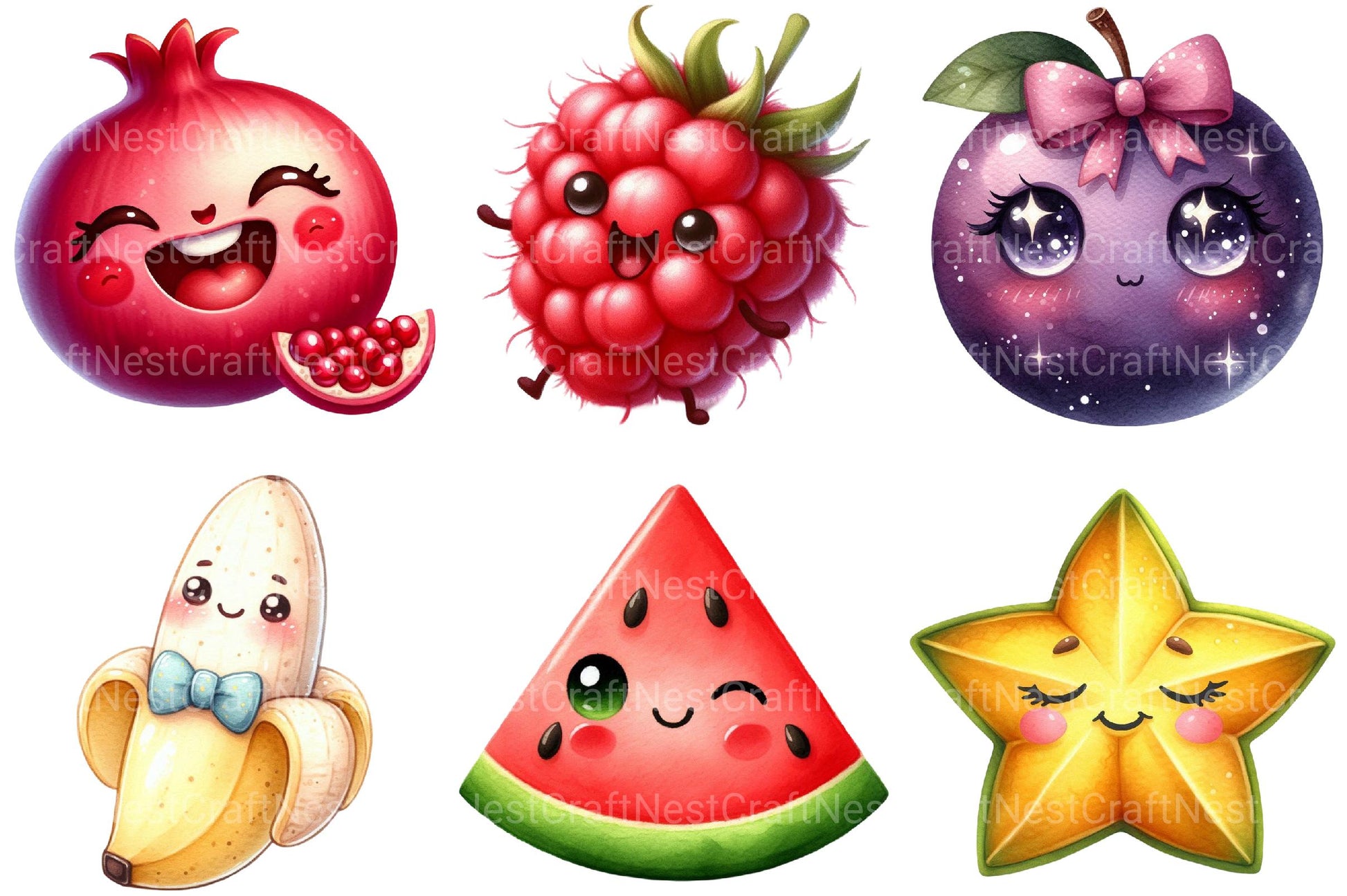 Cute Kawaii Fruits Clipart - CraftNest - Digital Crafting and Art