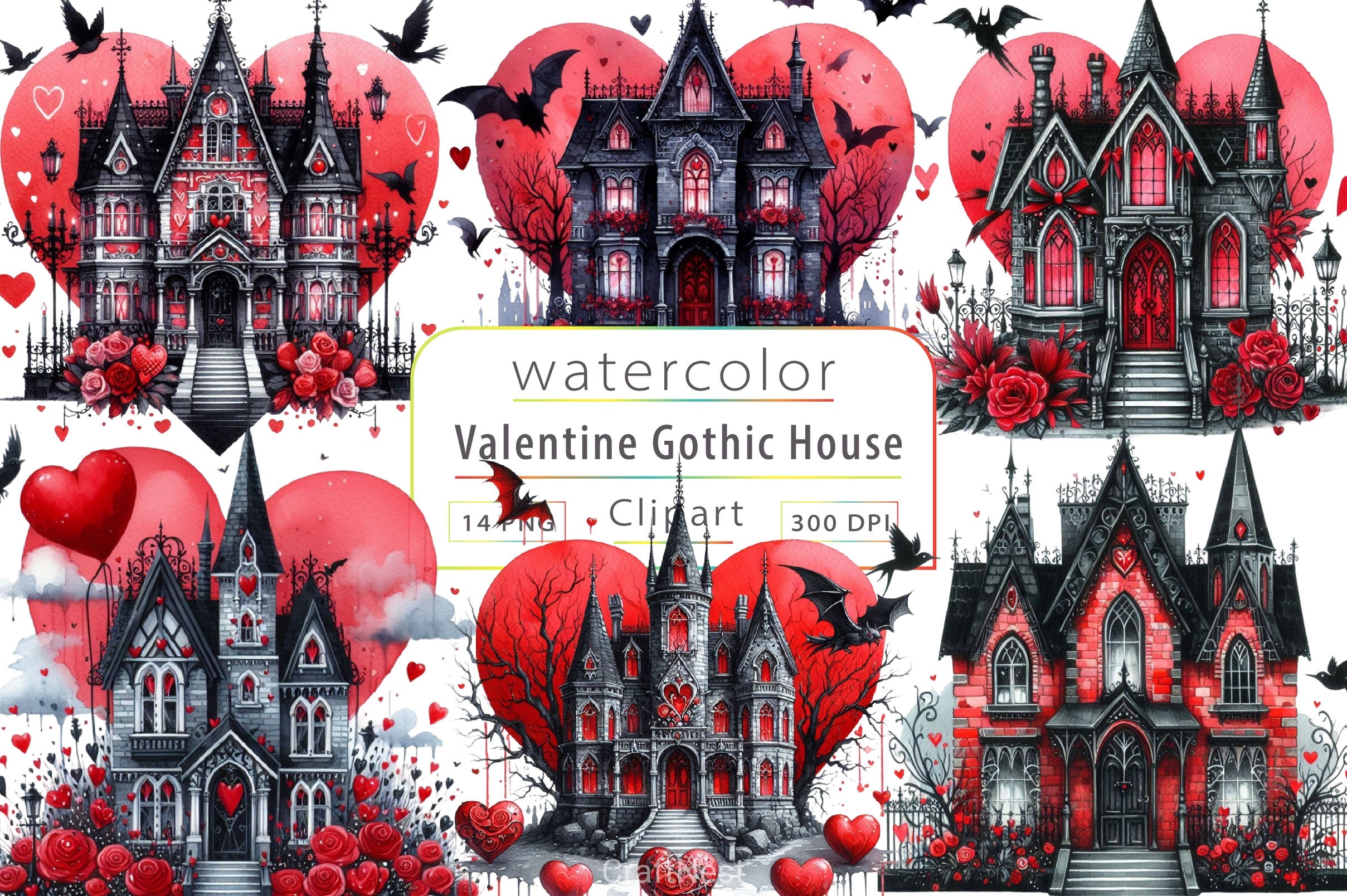Valentine Gothic House Clipart Bundle - CraftNest - Digital Crafting and Art