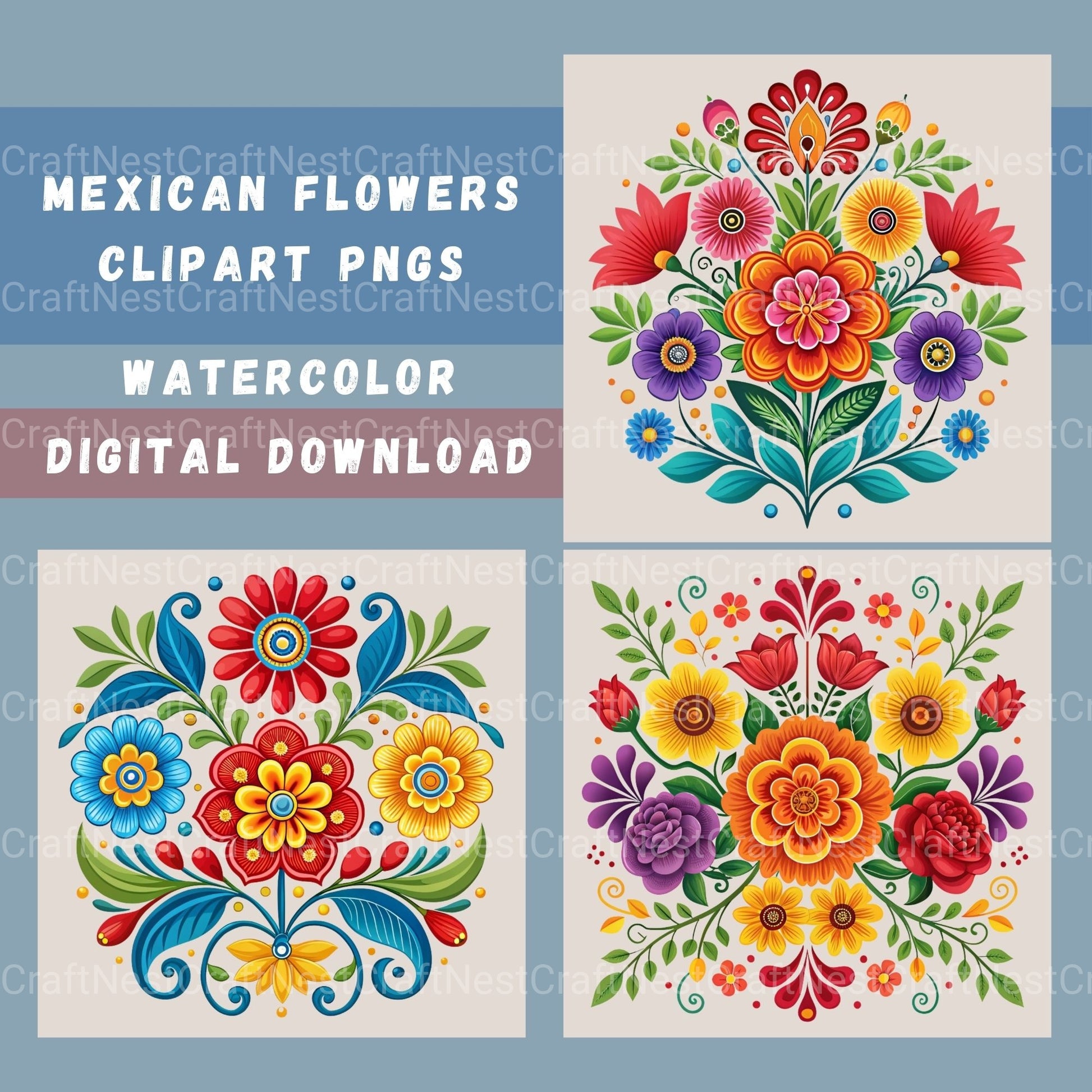 Mexican Flowers 3 Clipart Bundle - CraftNest - Digital Crafting and Art