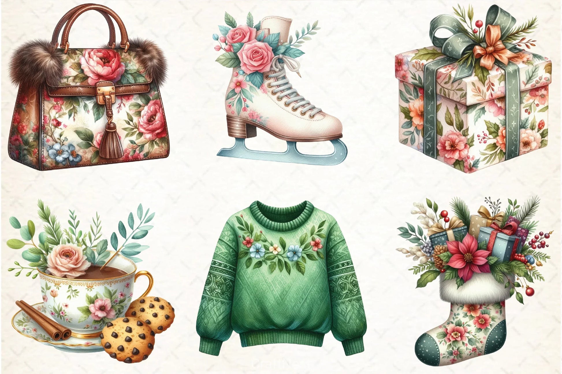 Floral Festive Christmas Clipart Bundle - CraftNest - Digital Crafting and Art