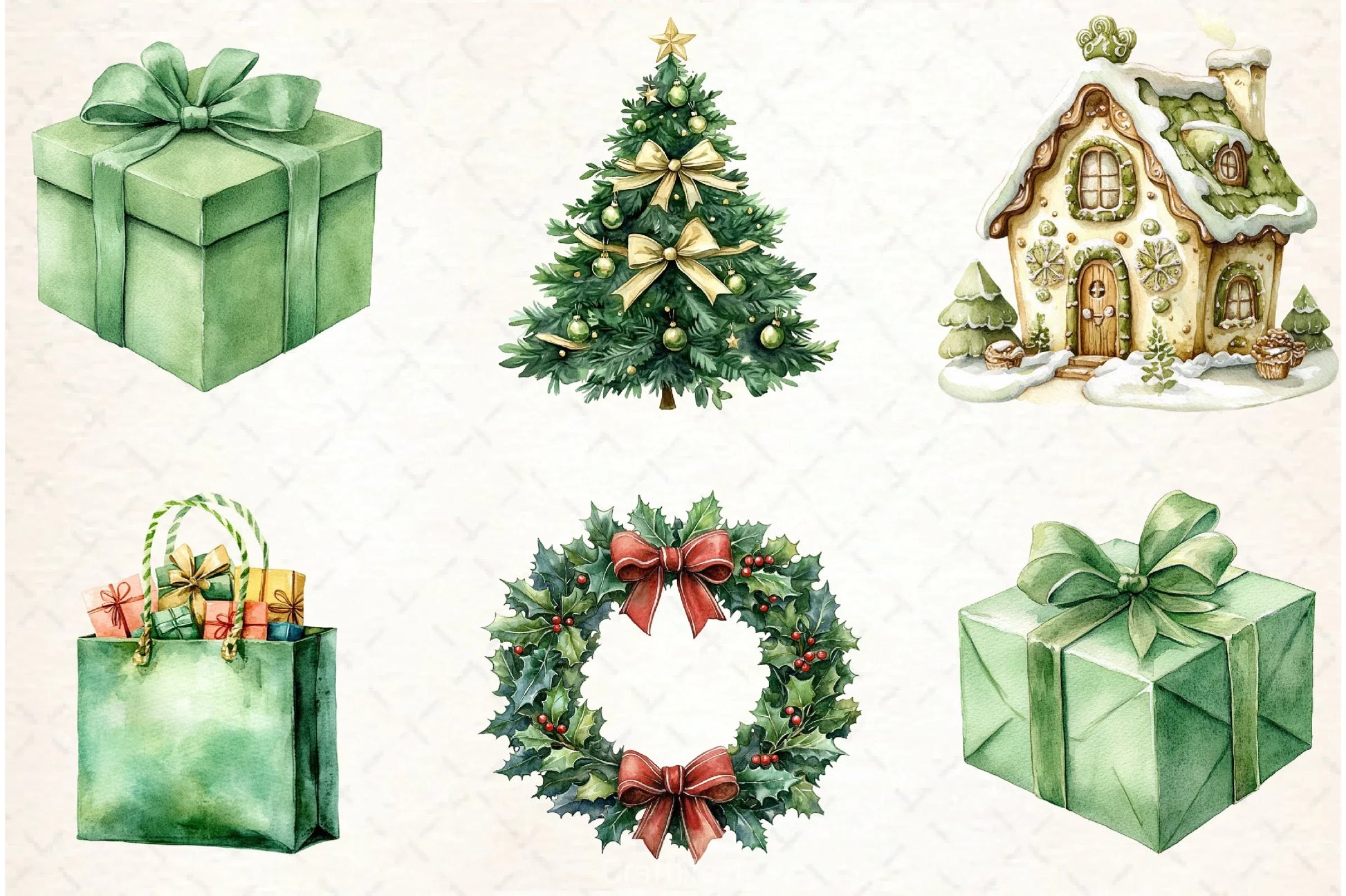 Vintage Green Christmas Clipart Bundle - CraftNest - Digital Crafting and Art
