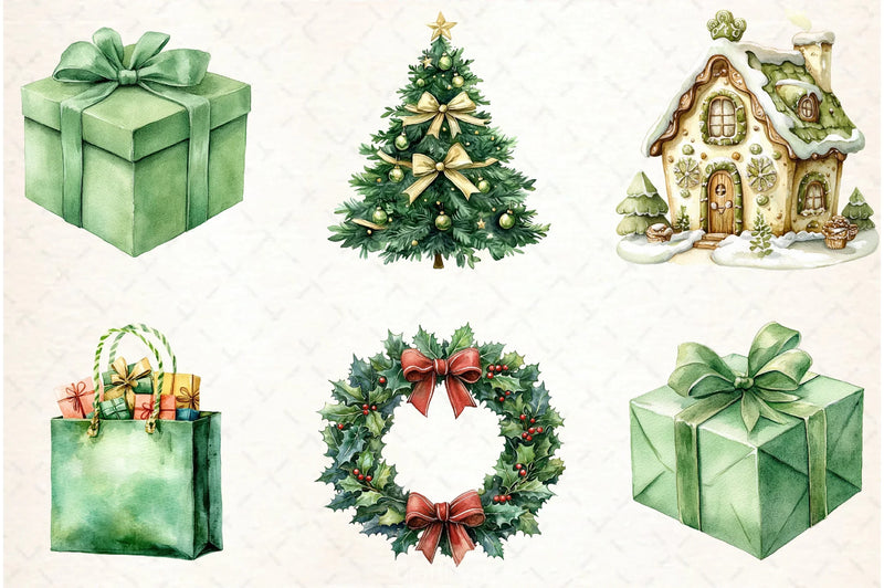 Vintage Green Christmas Clipart Bundle - CraftNest - Digital Crafting and Art