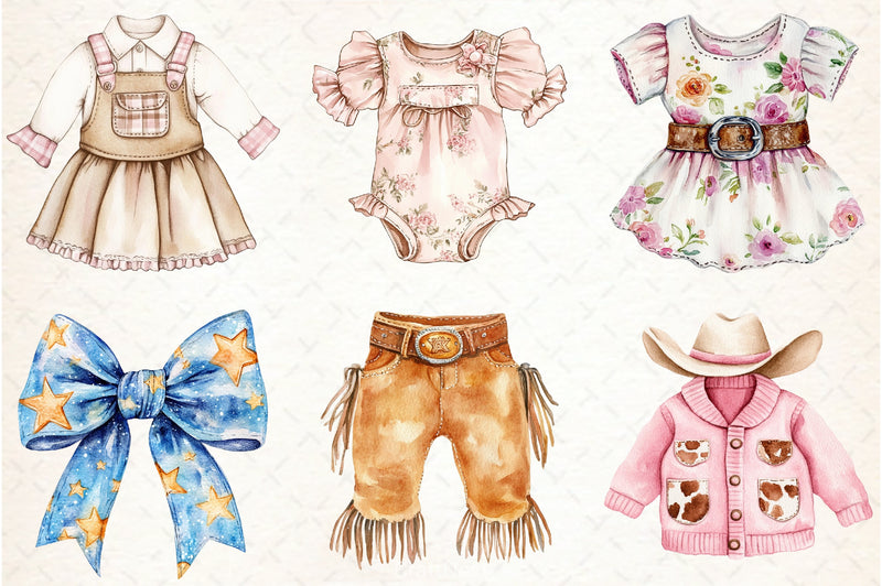 Cowgirl Baby Clothes Clipart Bundle - CraftNest - Digital Crafting and Art