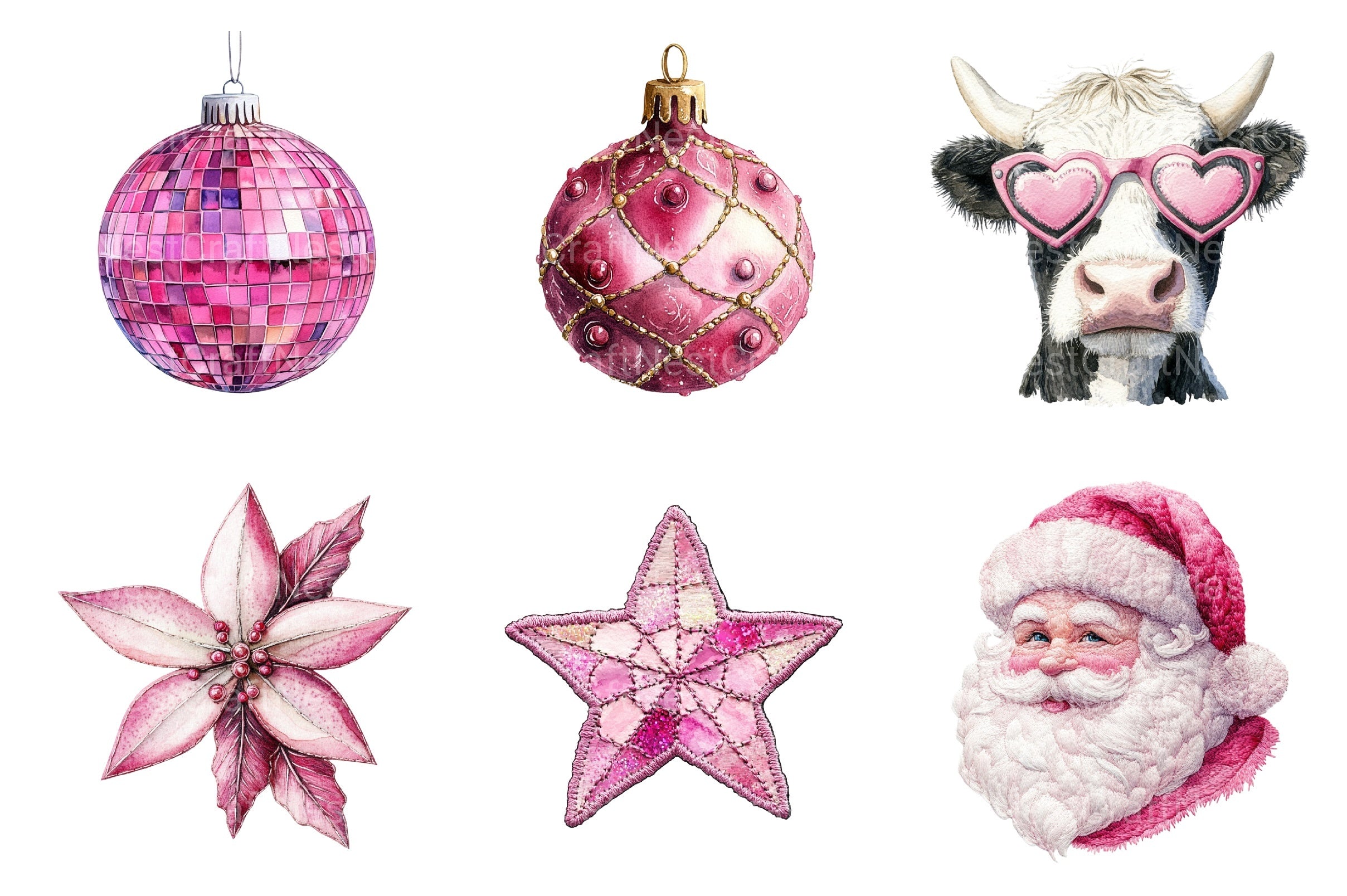 Pink Girly Christmas Embroidered Patch Clipart Bundle - CraftNest - Digital Crafting and Art