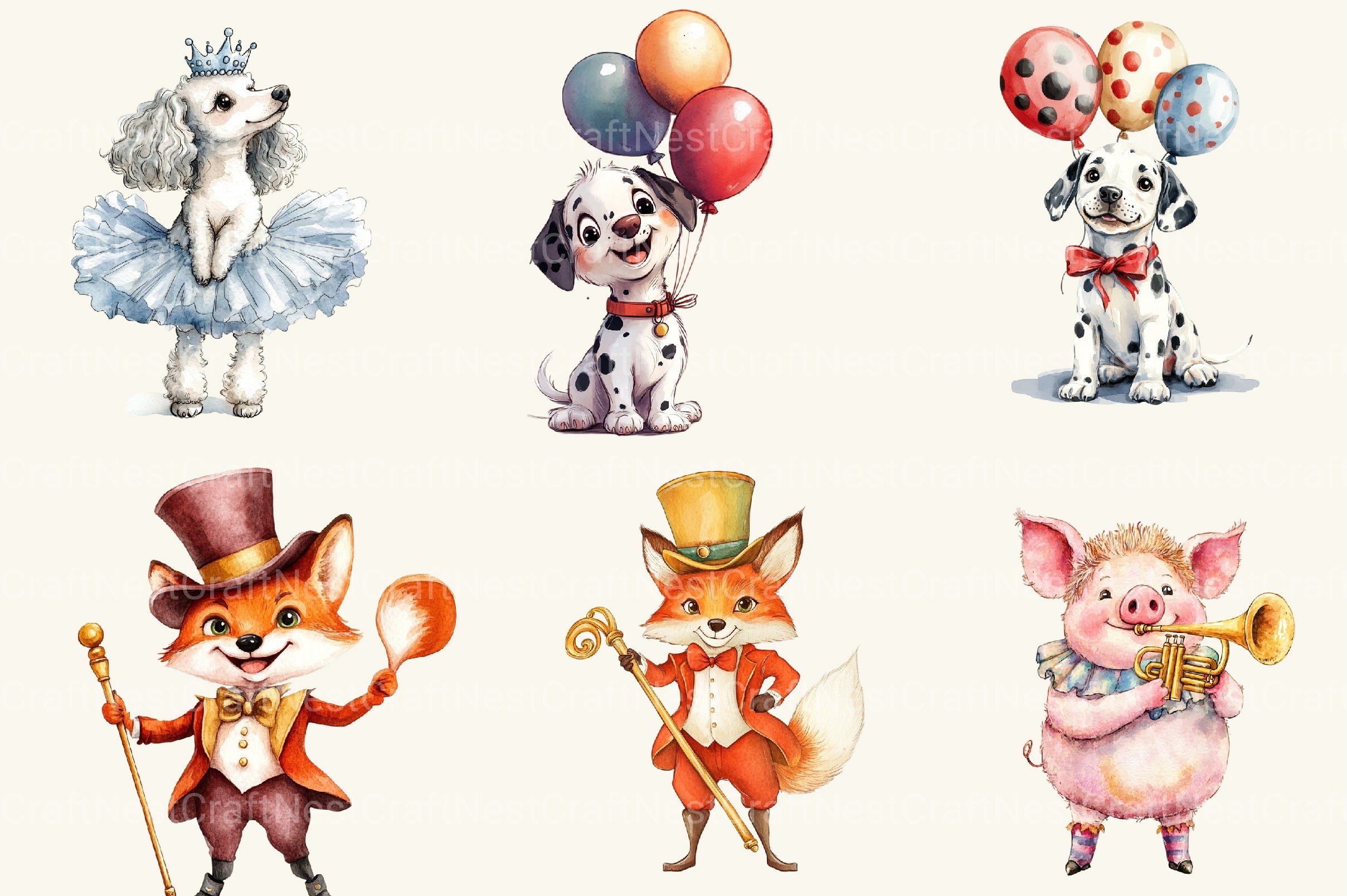 Vintage Cute Circus Party Clipart Bundle - CraftNest - Digital Crafting and Art