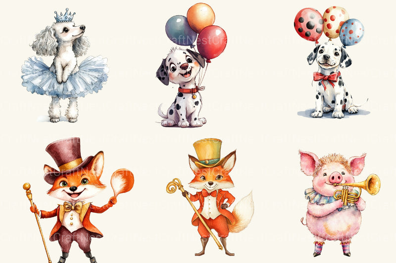 Vintage Cute Circus Party Clipart Bundle - CraftNest - Digital Crafting and Art