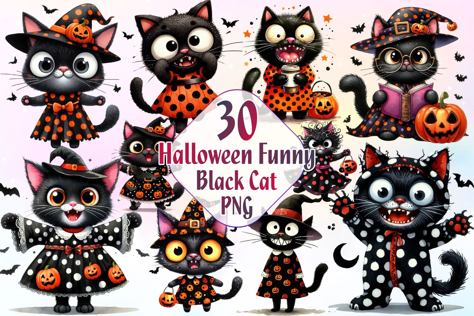 Halloween Funny Black Cat Clipart Bundle - CraftNest - Digital Crafting and Art