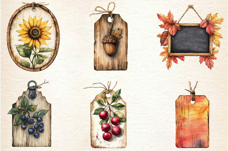 Vintage Wooden Autumn Tags Clipart Bundle 2 - CraftNest - Digital Crafting and Art
