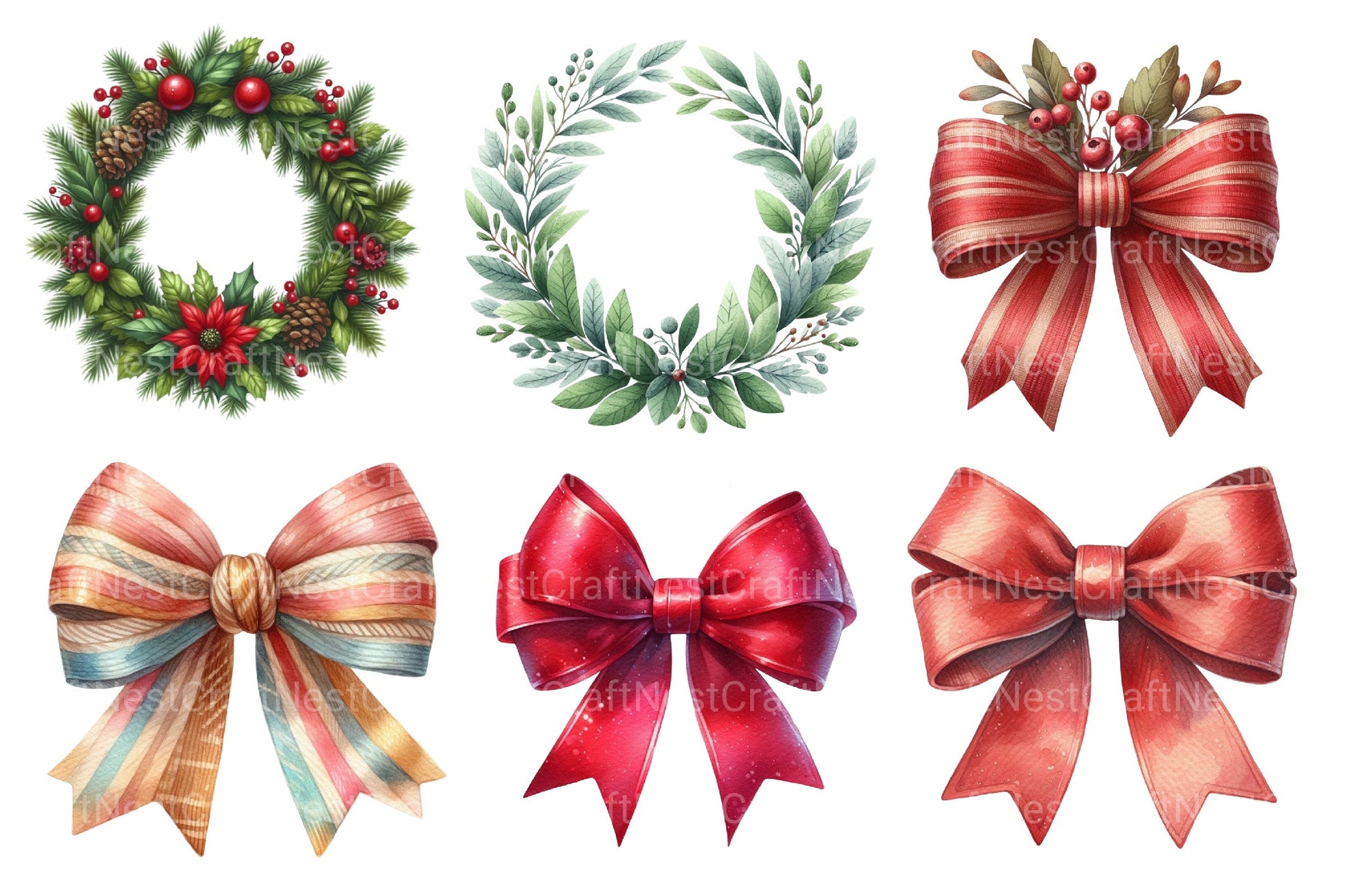 Christmas Wreaths & Bows Clipart Bundle - CraftNest - Digital Crafting and Art