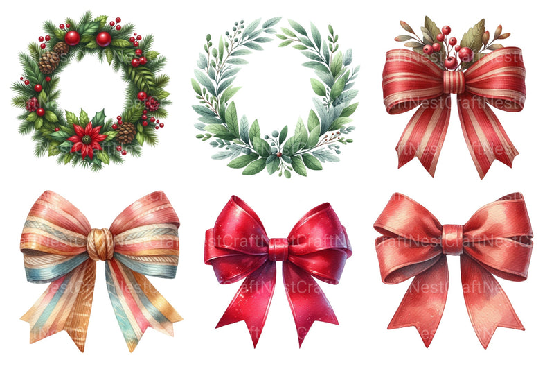 Christmas Wreaths & Bows Clipart Bundle - CraftNest - Digital Crafting and Art
